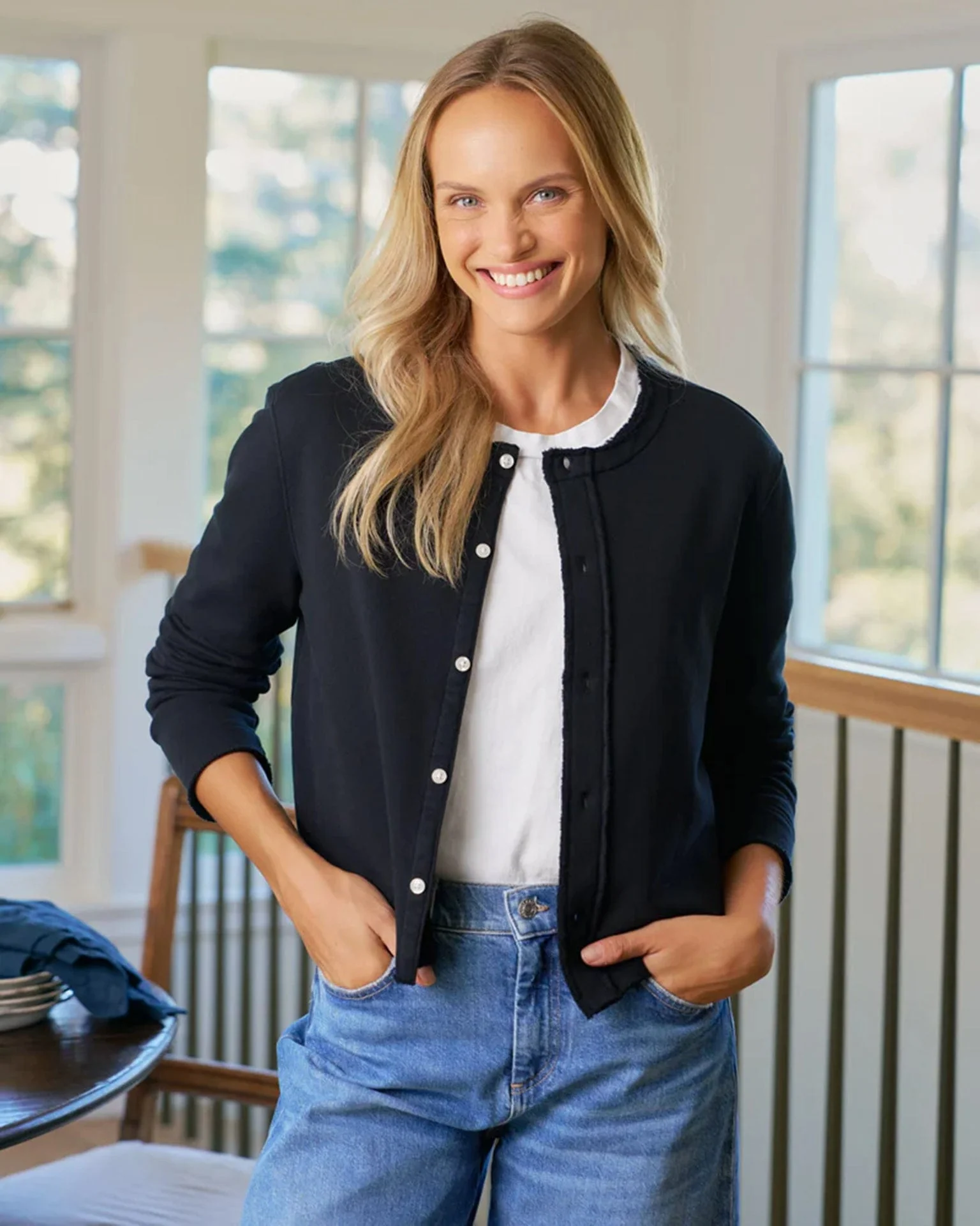 Jackie French Terry Cardigan in British Royal Navy