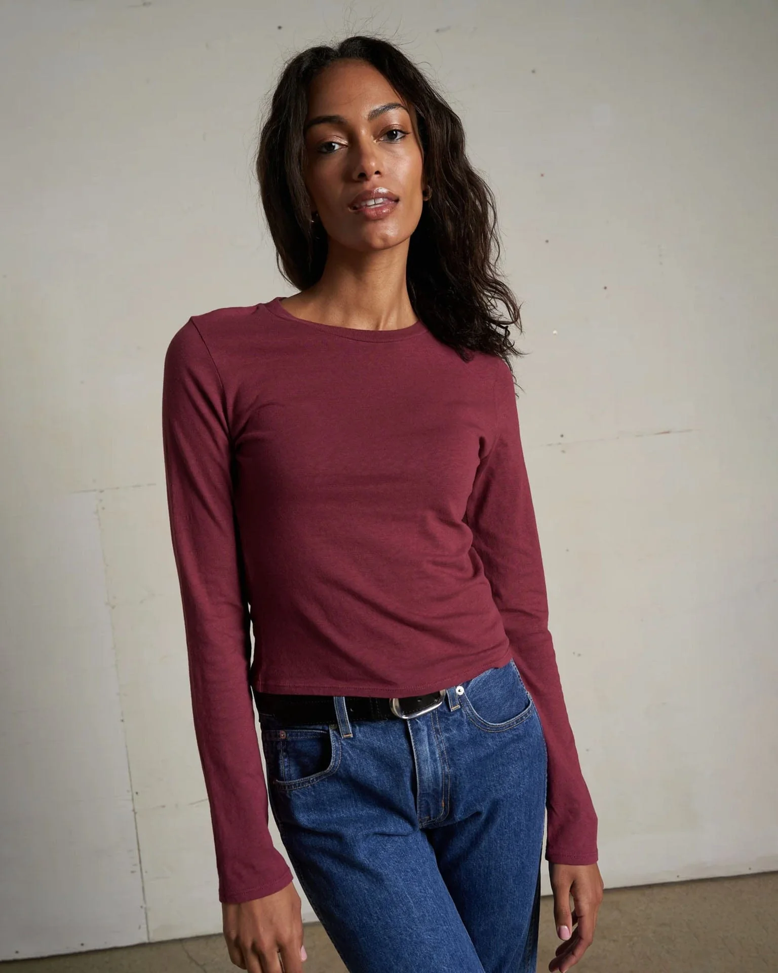 Jamie Recycled Cotton L/S in Dark Burgundy
