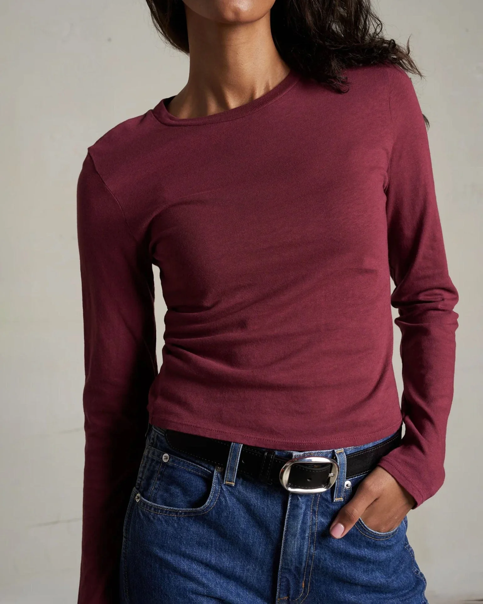Jamie Recycled Cotton L/S in Dark Burgundy - Image 3