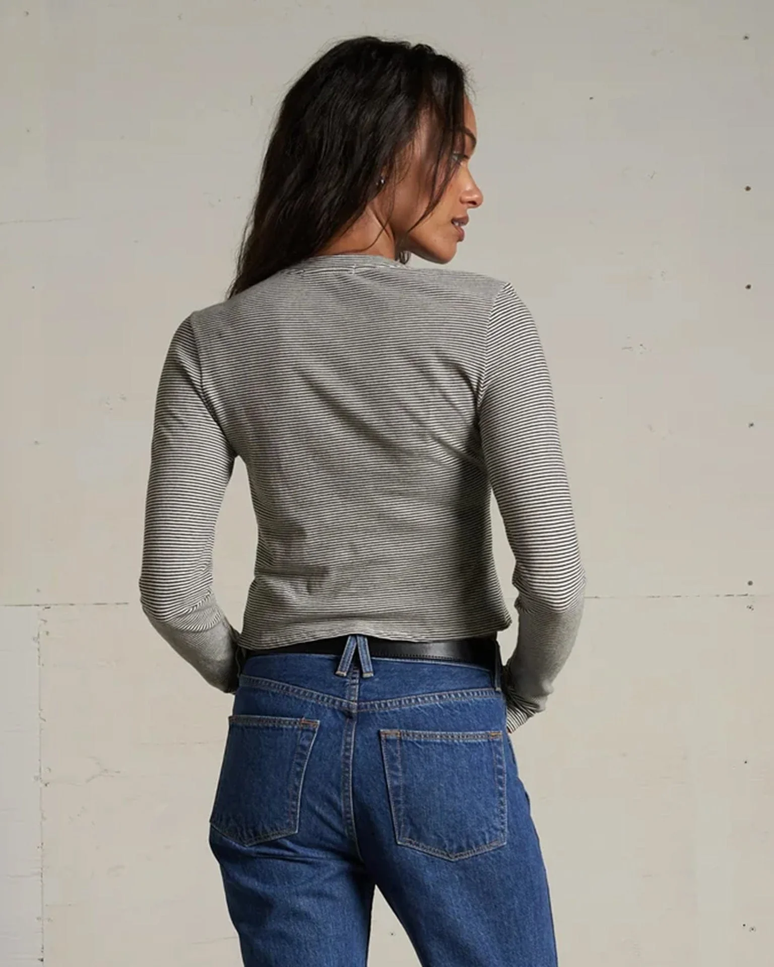 Jamie Stripe Jersey Crew L/S in Ivory/Black - Image 3