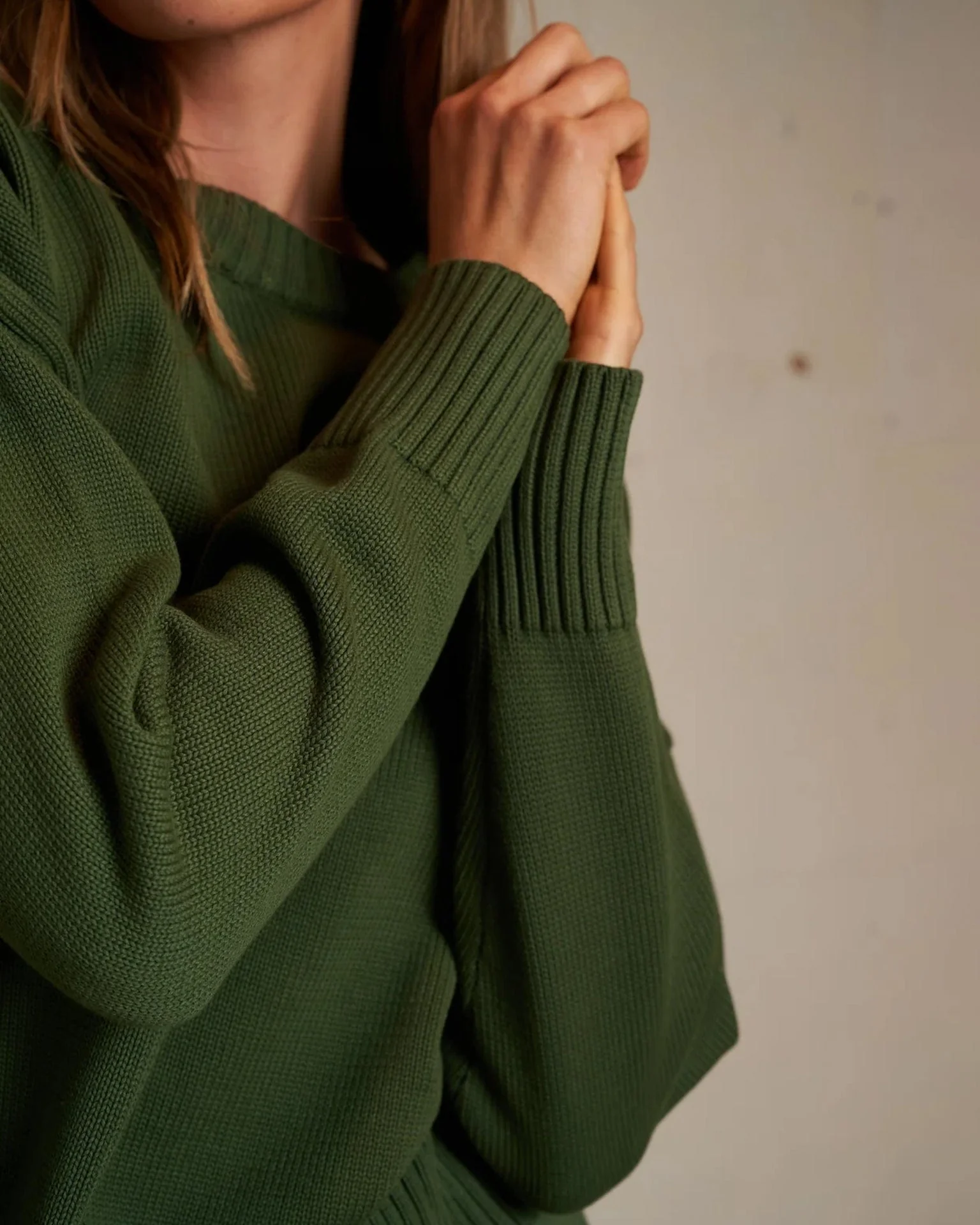 Janet Cotton Sweater in Fern Green - Image 3