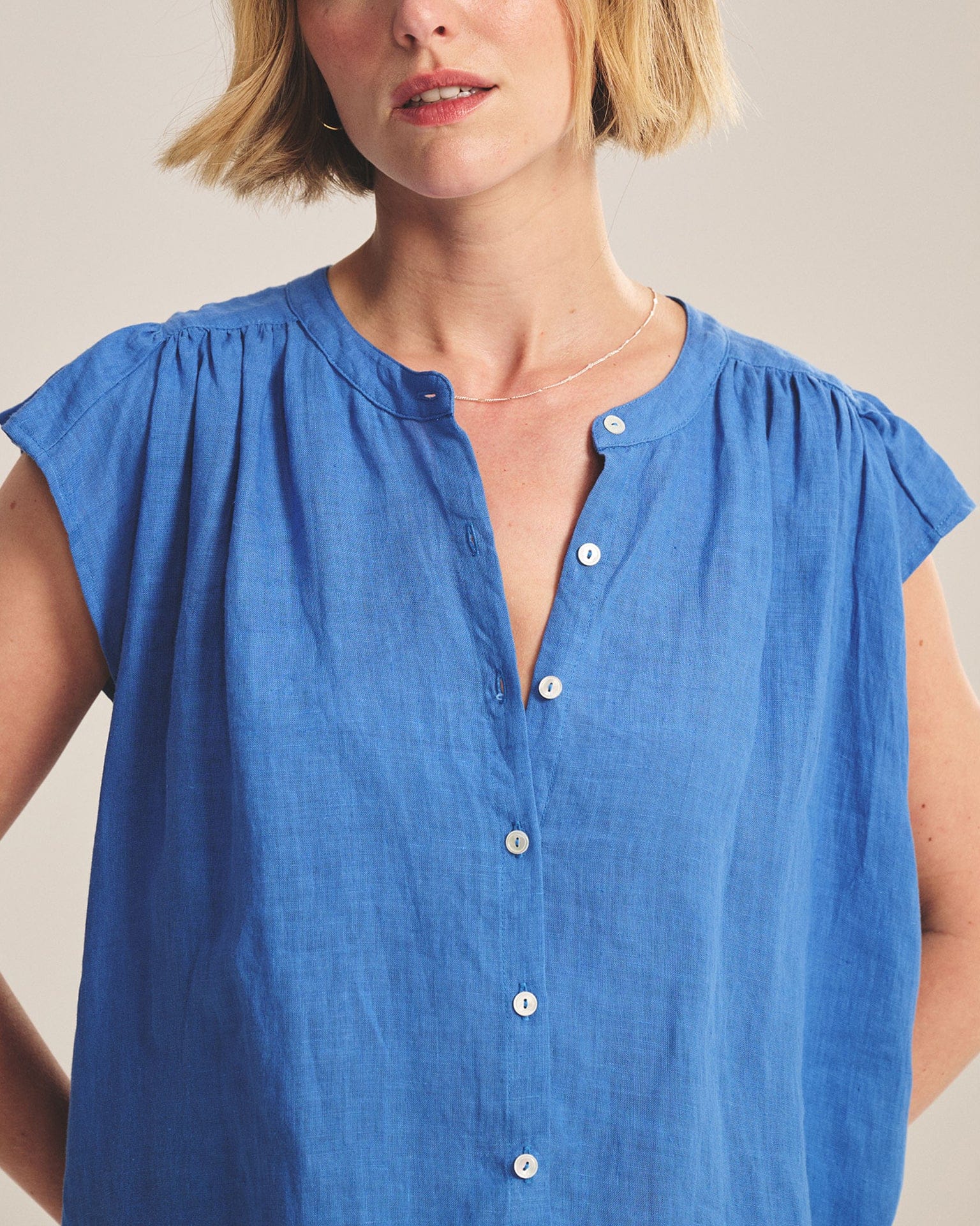 Janey Ruffle Short Sleeve Button Down in Bluejay - Image 3