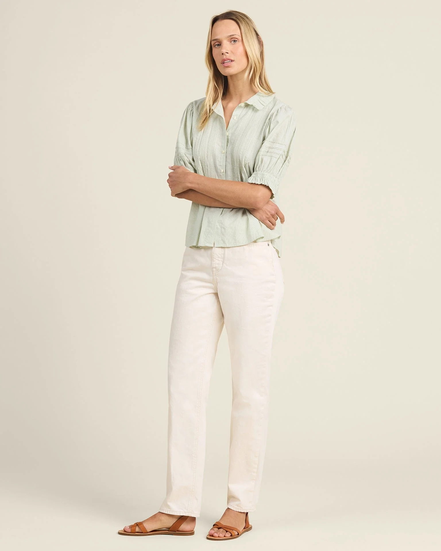 Jess Blouse Hushed Meadow in Verde Micro Stripe - Image 2