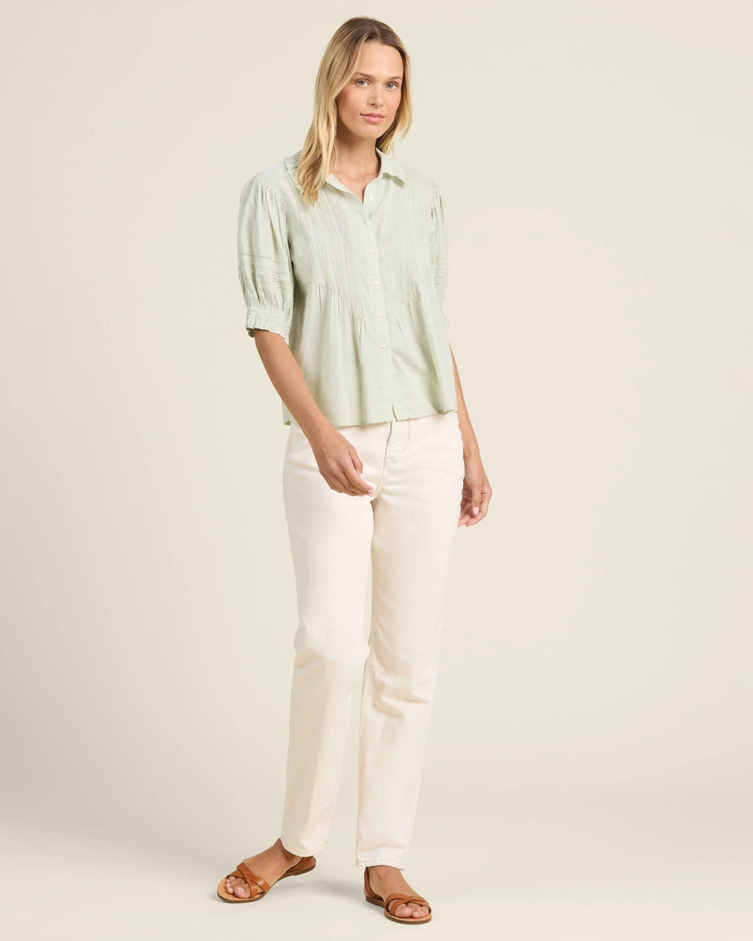 Jess Blouse Hushed Meadow in Verde Micro Stripe - Image 3