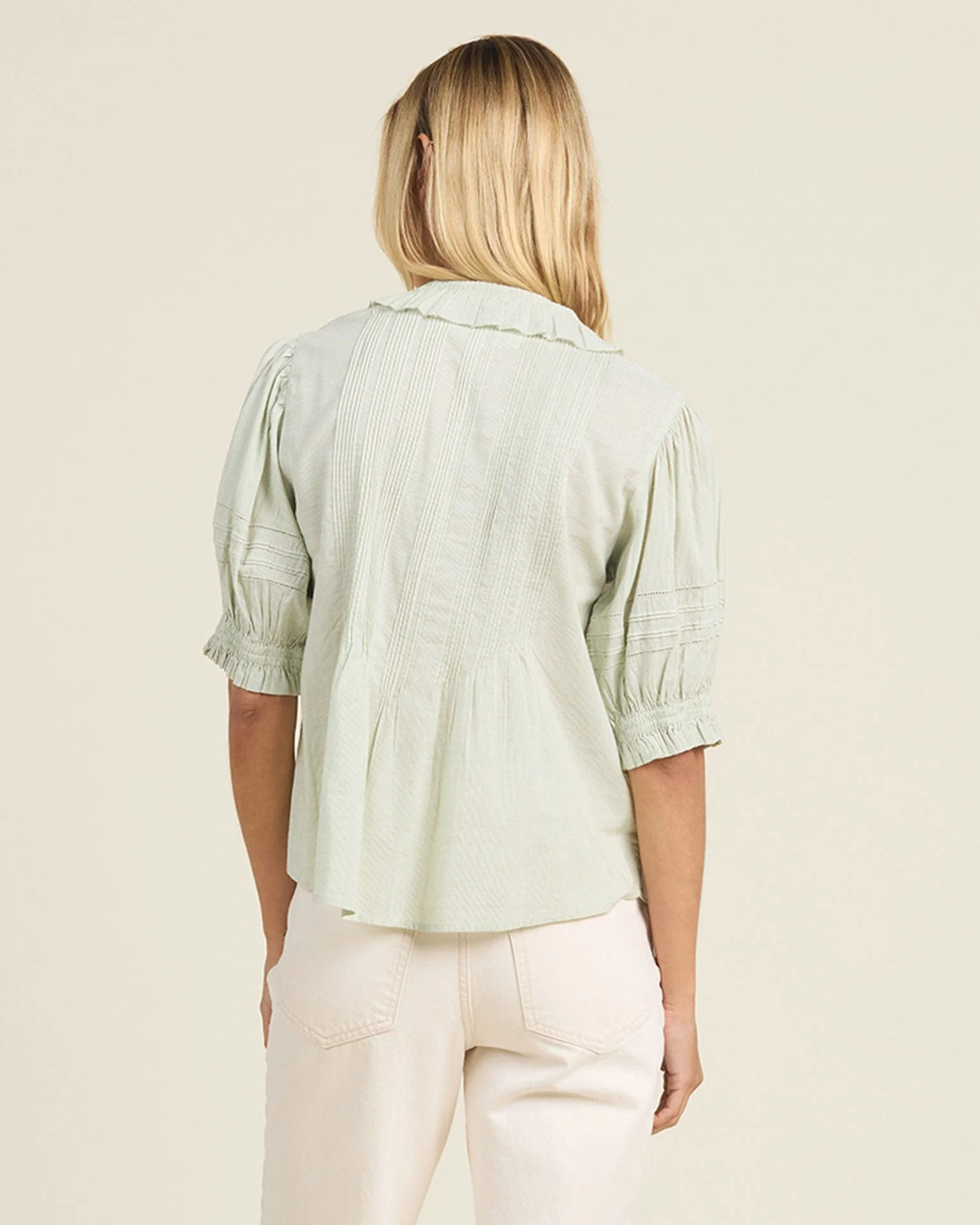 Jess Blouse Hushed Meadow in Verde Micro Stripe - Image 4