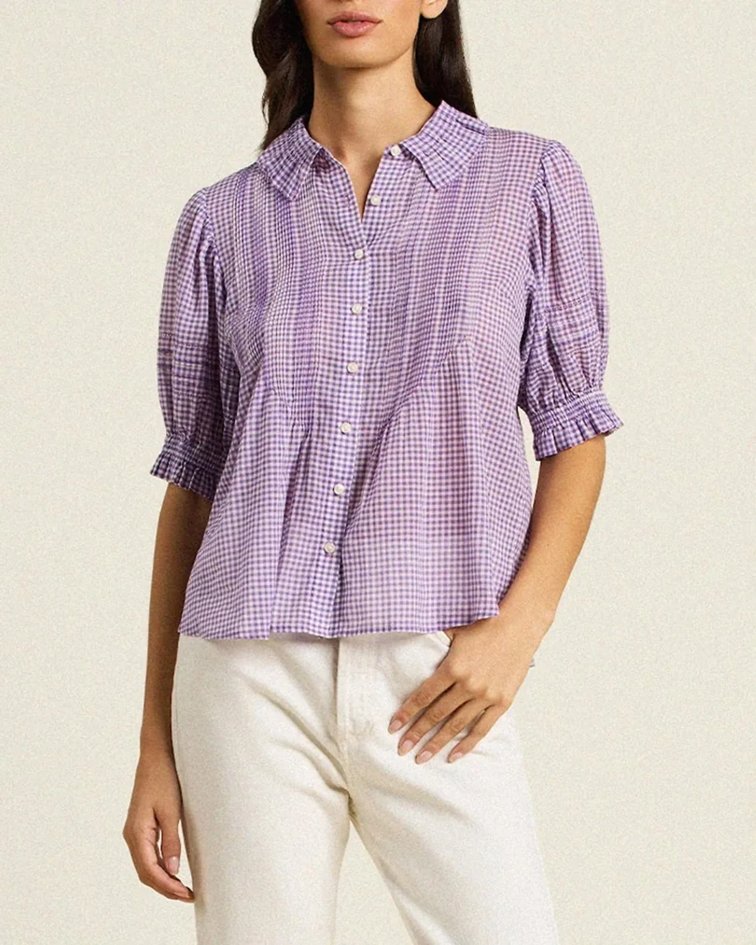 Jess Blouse in Lilac Gingham