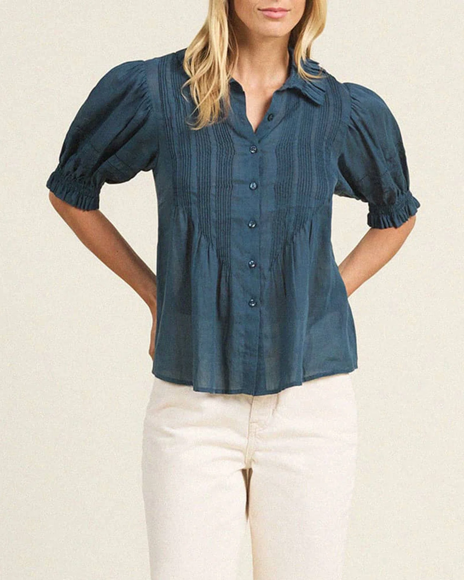 Jess Blouse in Teal Cotton Voile