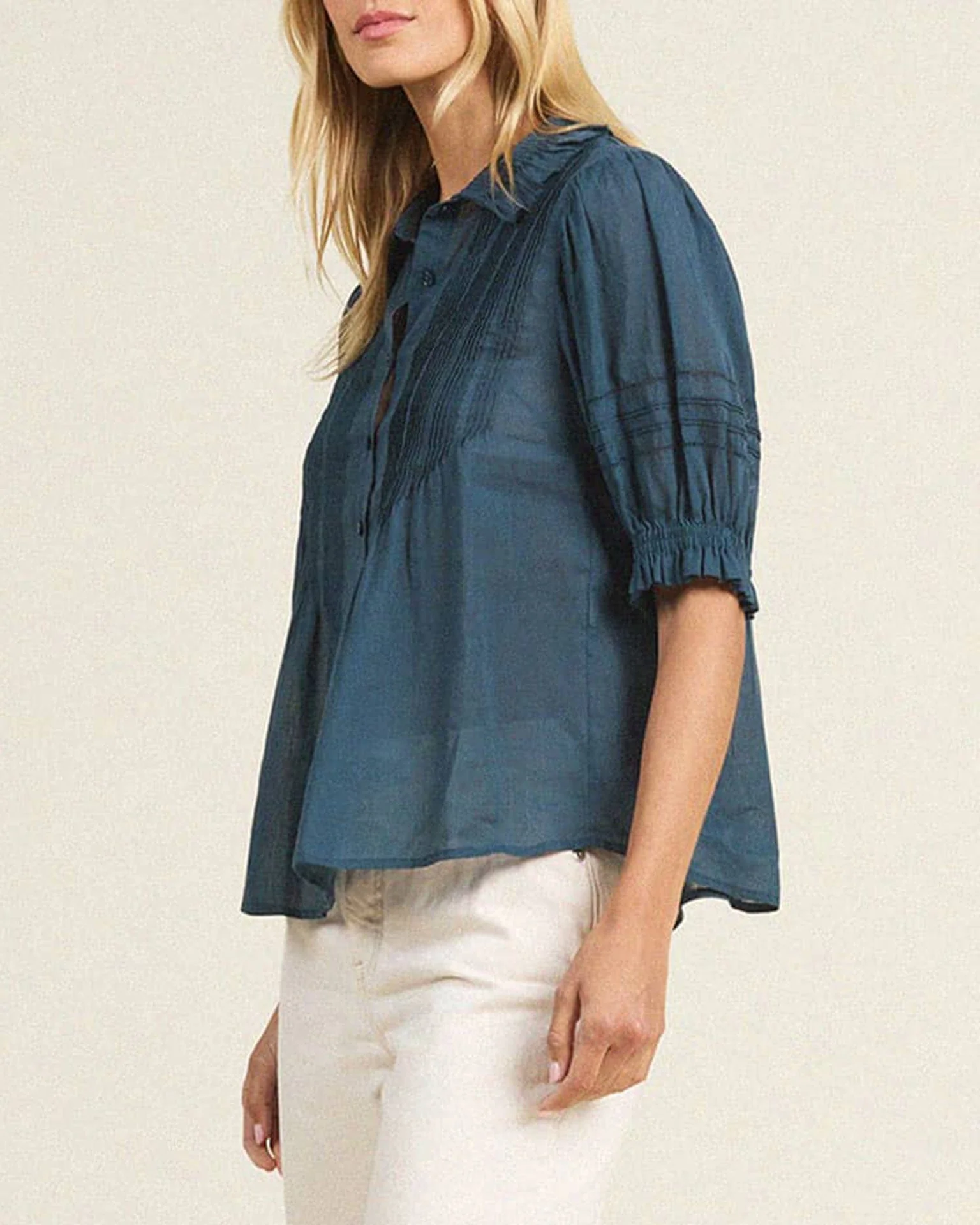 Jess Blouse in Teal Cotton Voile - Image 2