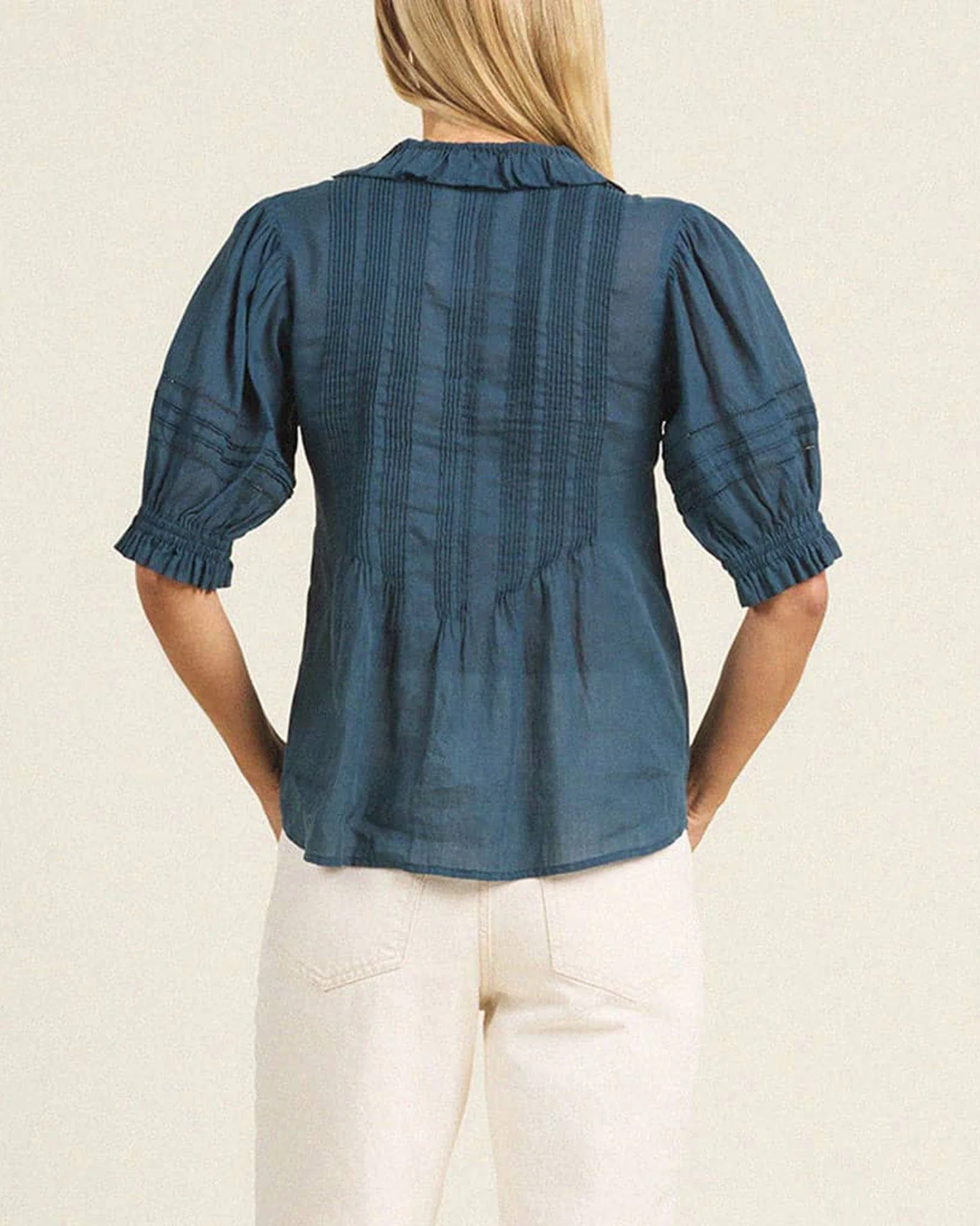 Jess Blouse in Teal Cotton Voile - Image 3