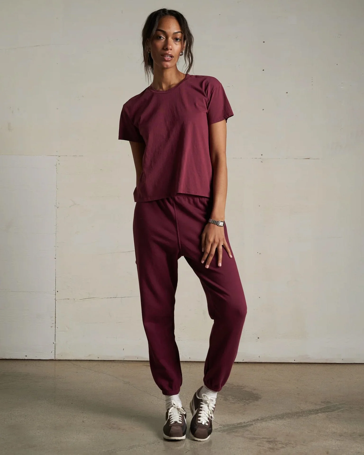 Johnny French Terry Easy Sweatpant in Dark Burgundy - Image 2