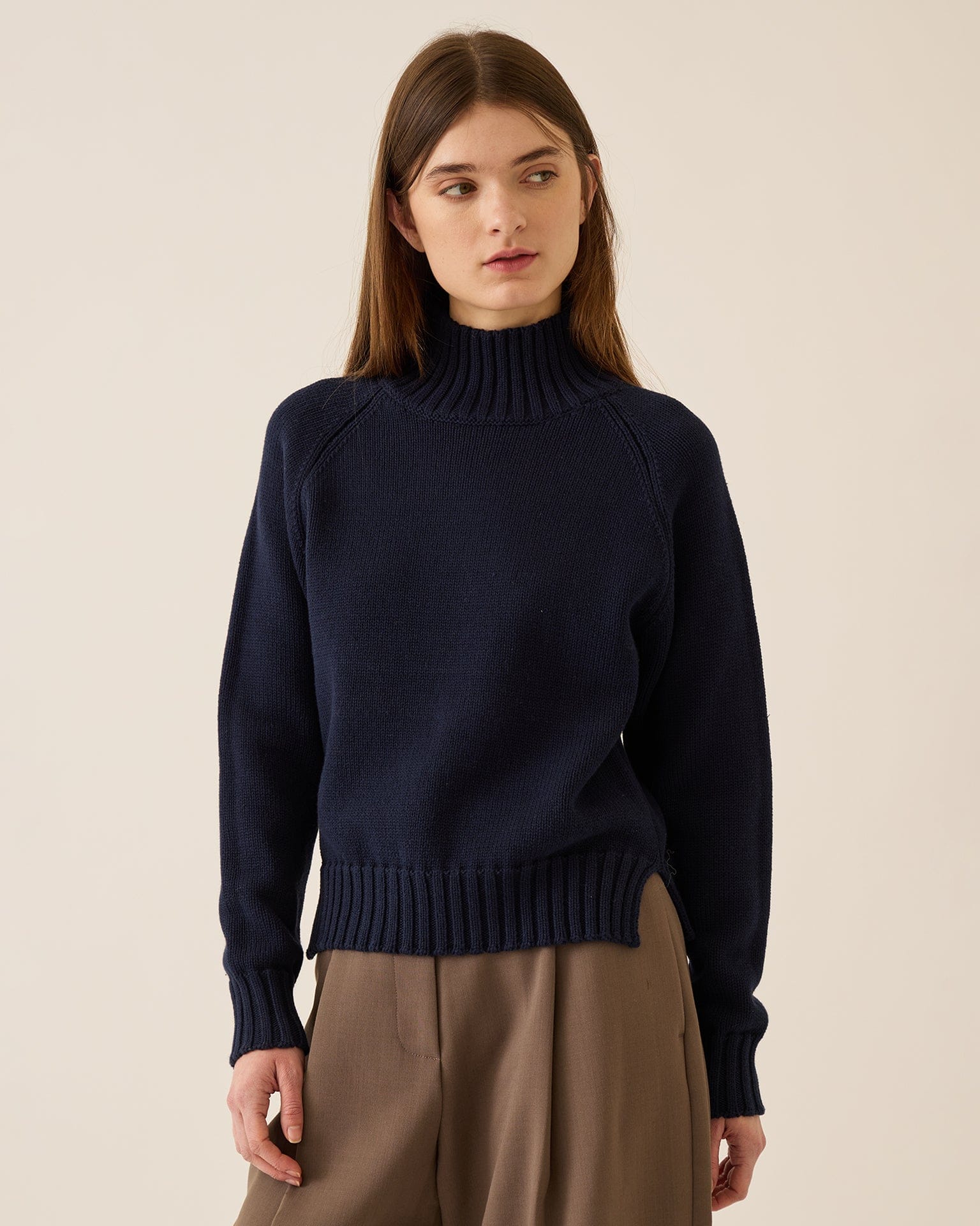 Kaitlyn Cotton Cashmere Sweater in Navy