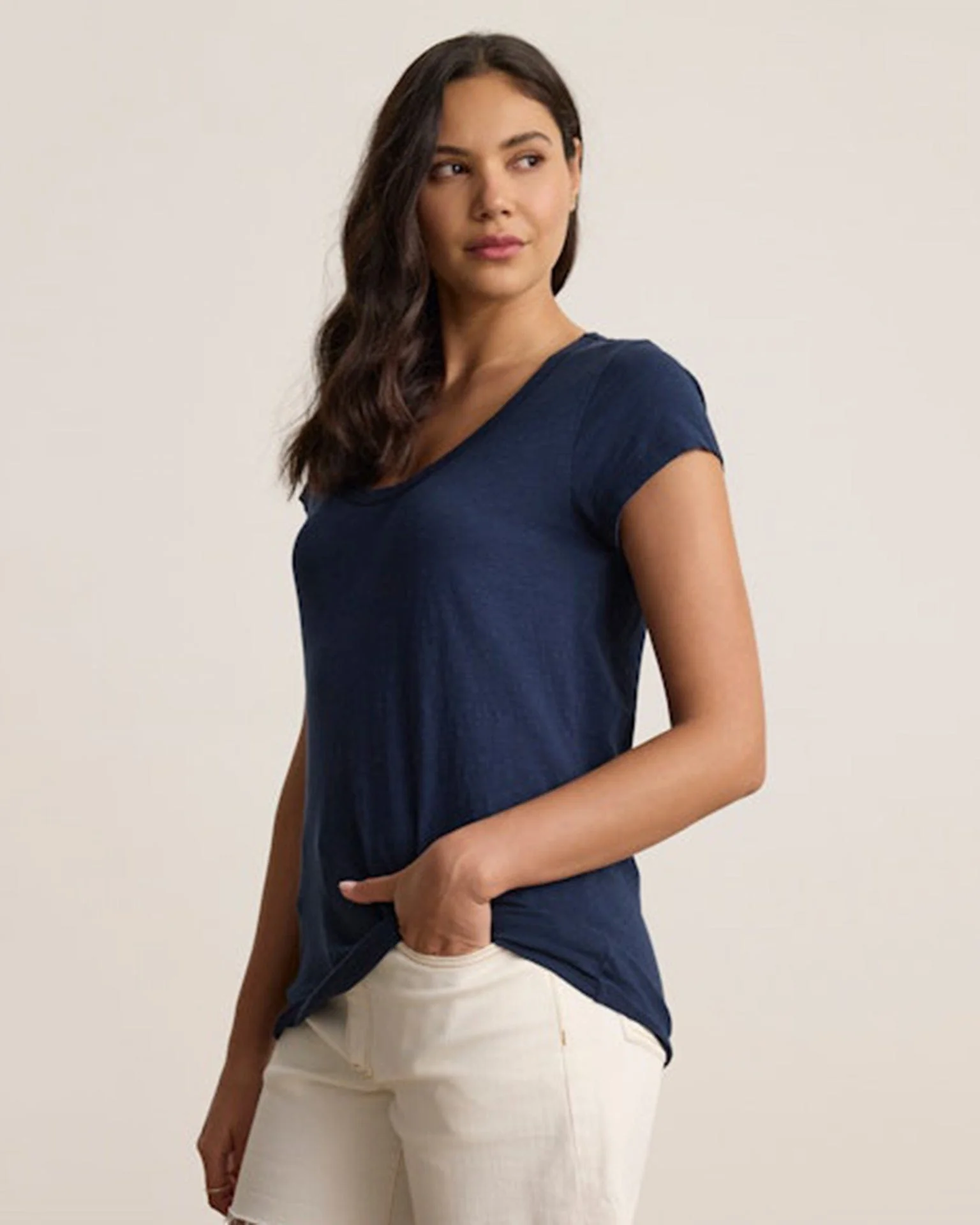 Kira Scoop Neck Tee in Midnight - Image 2