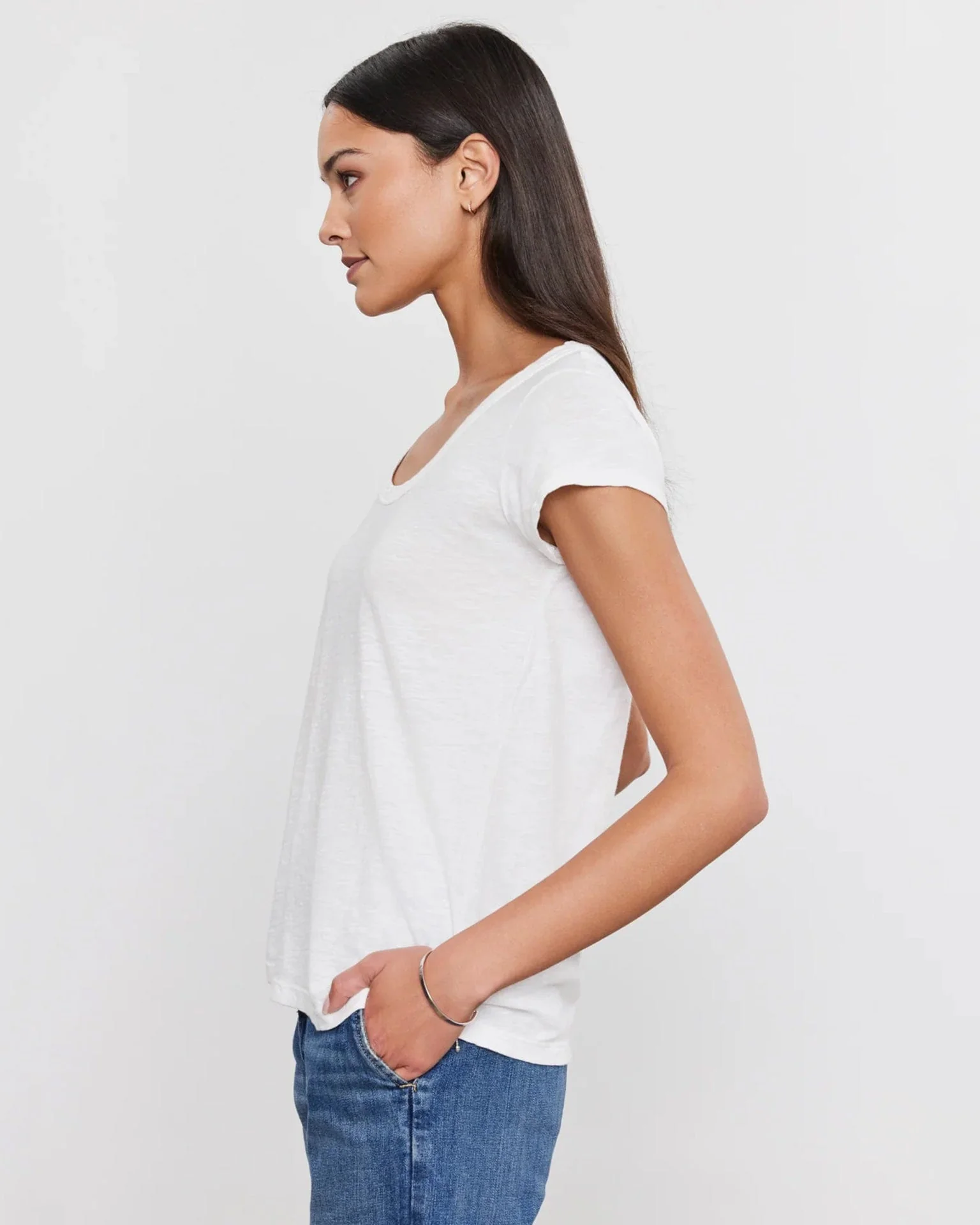Kira Scoop Neck Tee in White - Image 3