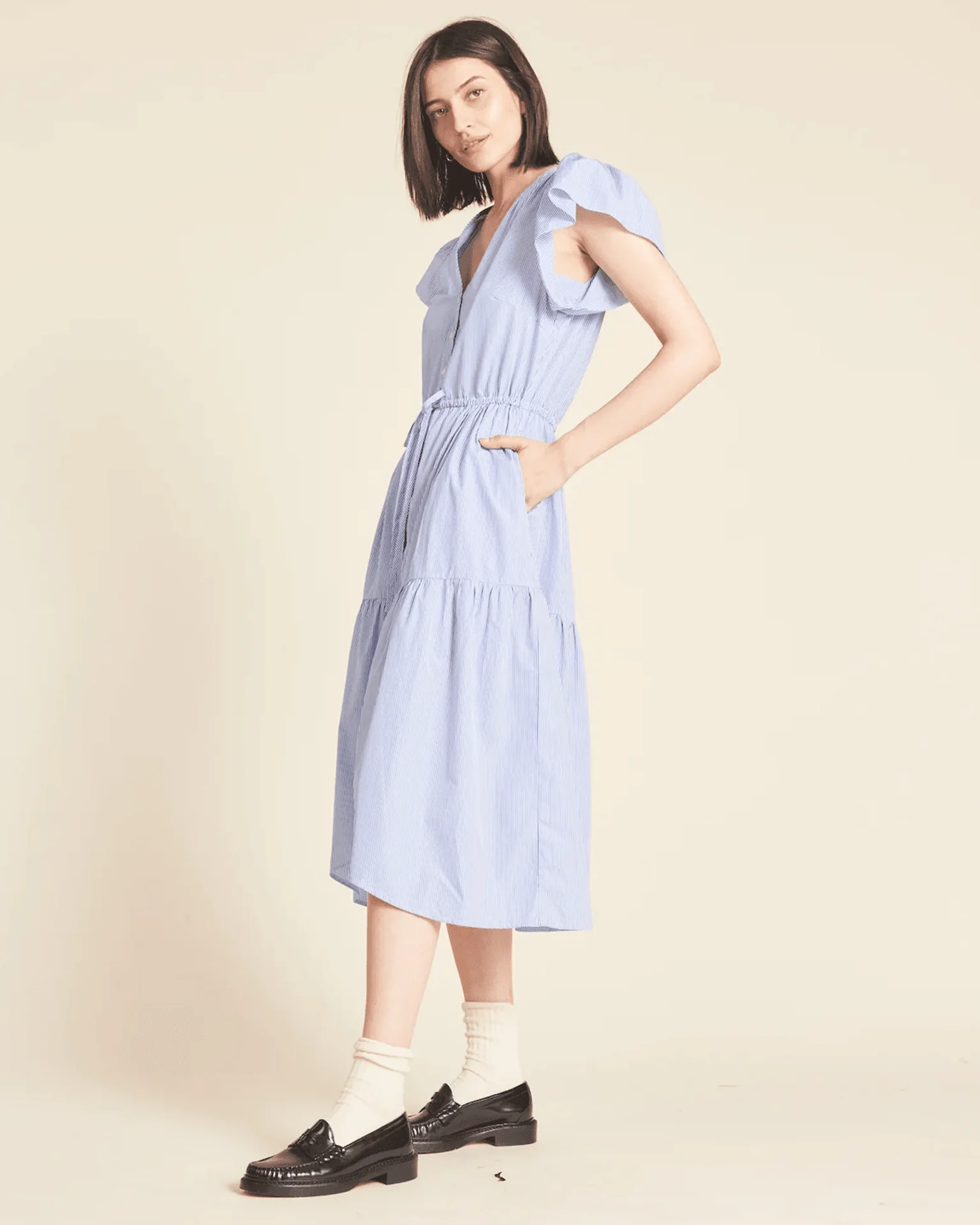 Kristi Dress in Blue/White Stripe - Image 3