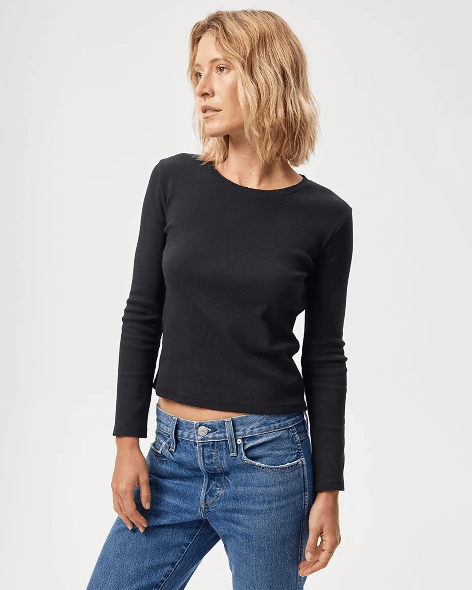Slim Rib Tee in Black - Image 2