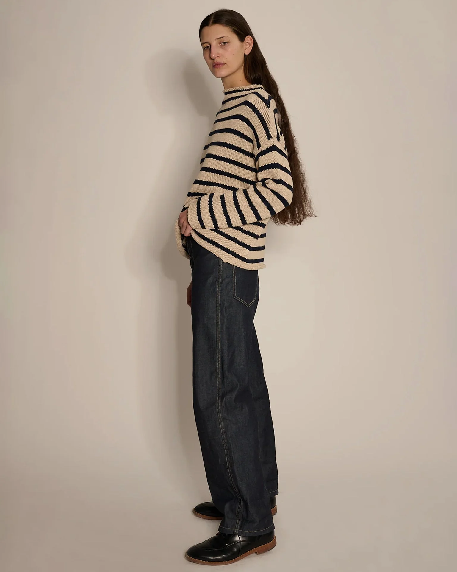 Lamis Stripe Sweater in Natural/Navy - Image 3