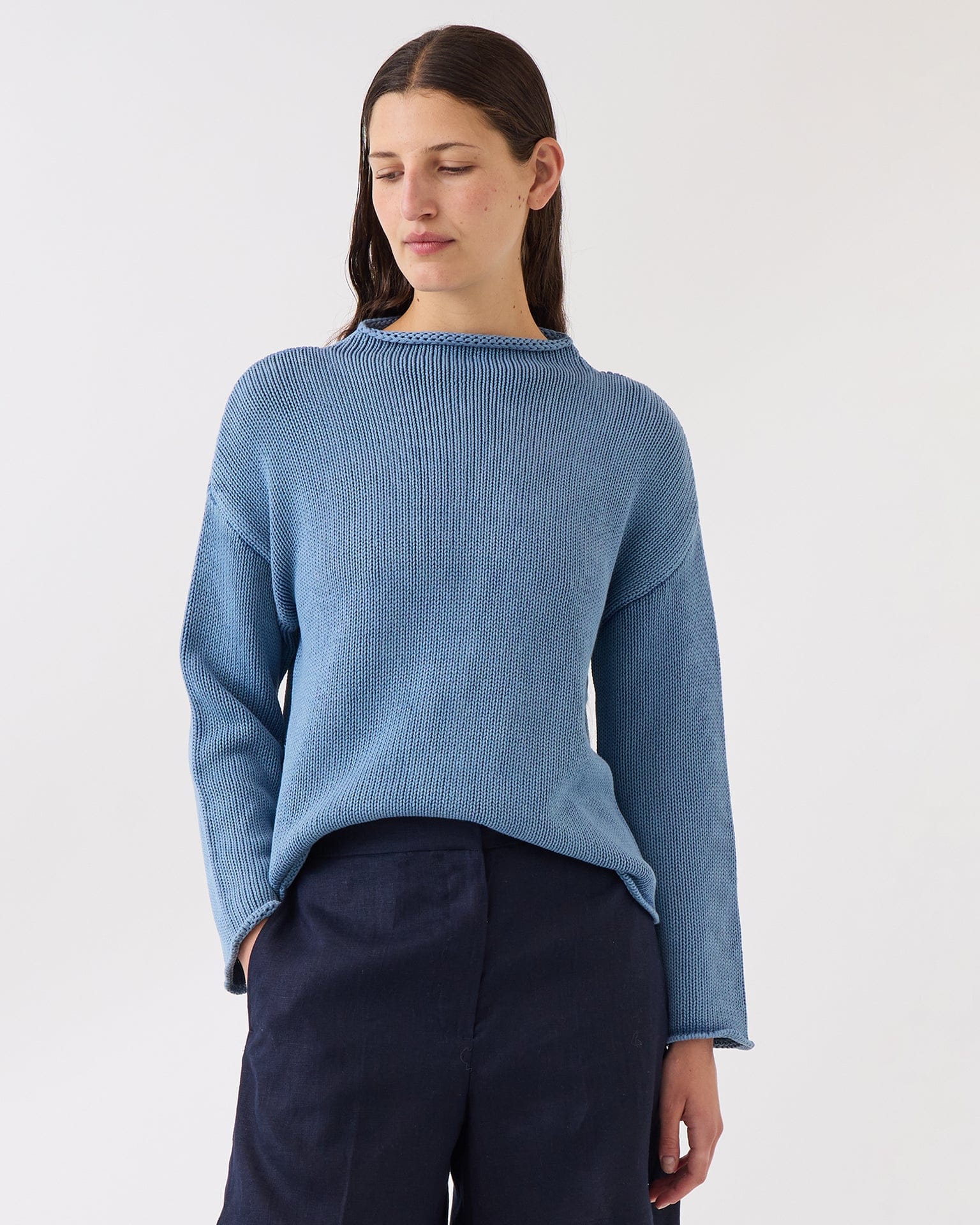 Lamis Washed Cotton Sweater in Denim
