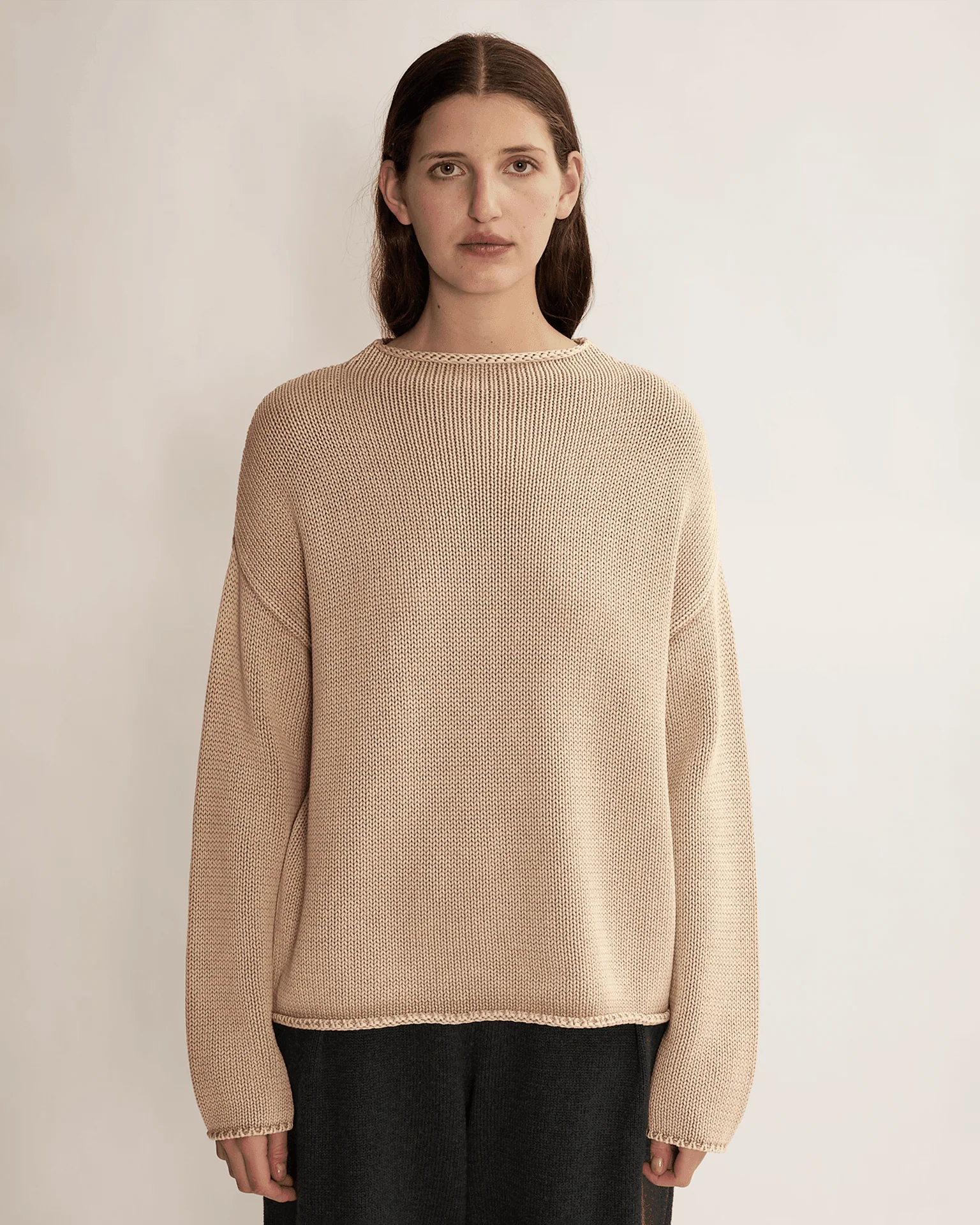 Lamis Washed Cotton Sweater in Sandstone
