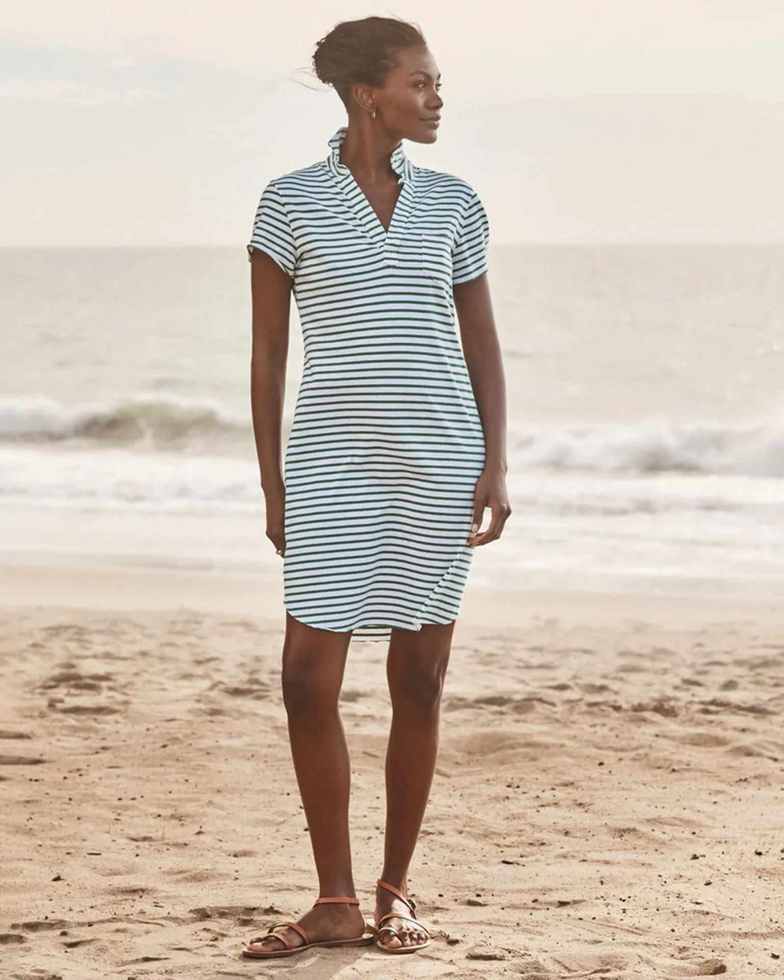 Lauren - Heritage Jersey Dress in Green & White Stripe