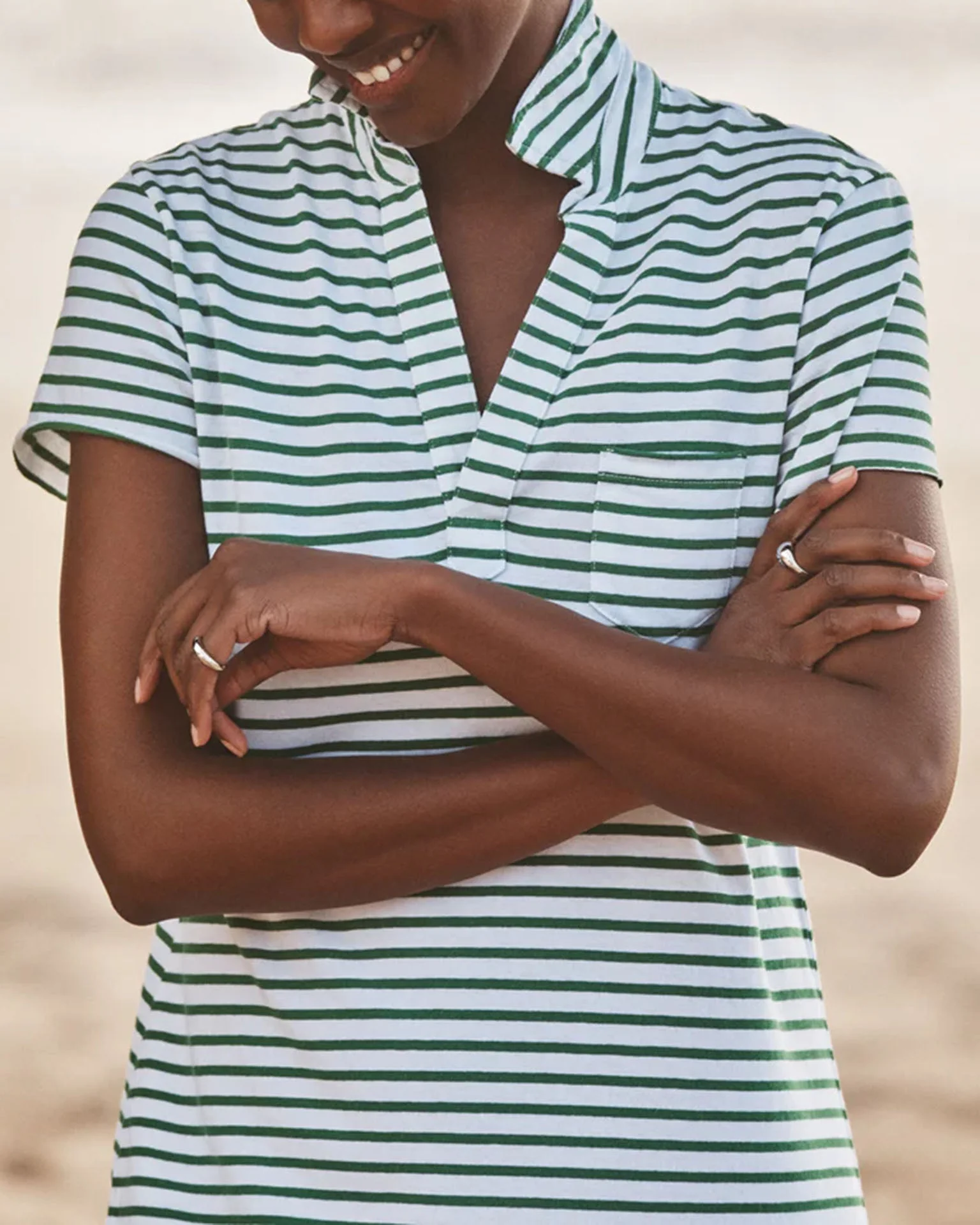 Lauren - Heritage Jersey Dress in Green & White Stripe - Image 2