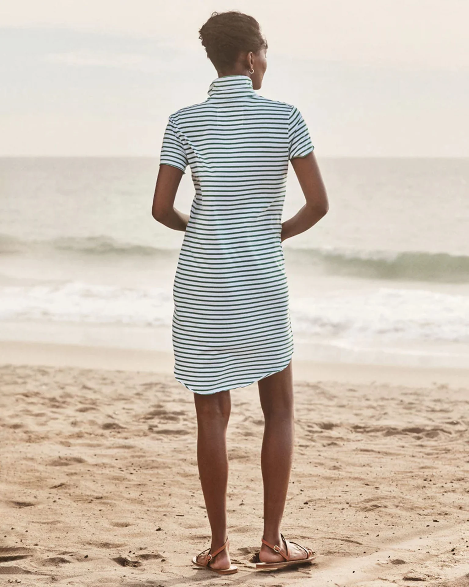 Lauren - Heritage Jersey Dress in Green & White Stripe - Image 3