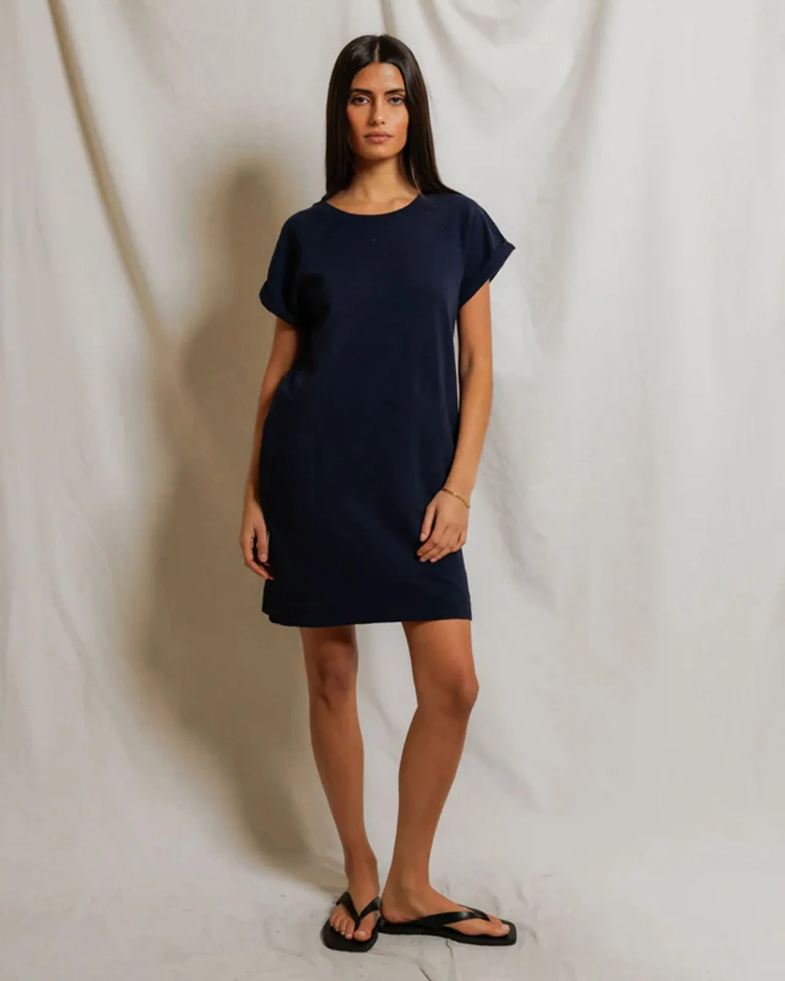 Laurie - Japanese Jersey Short Sleeve Dress in Navy