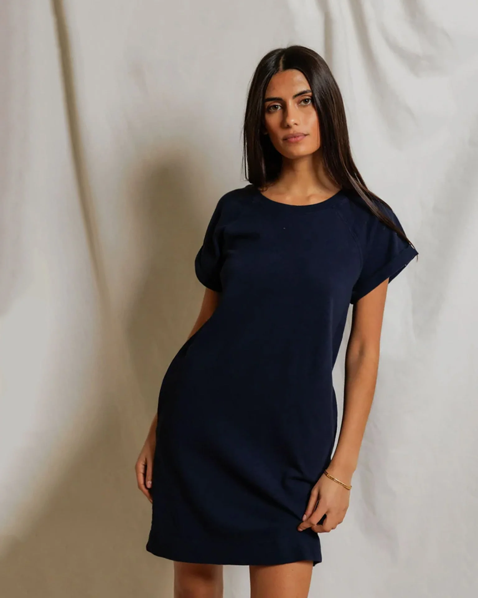 Laurie - Japanese Jersey Short Sleeve Dress in Navy - Image 2