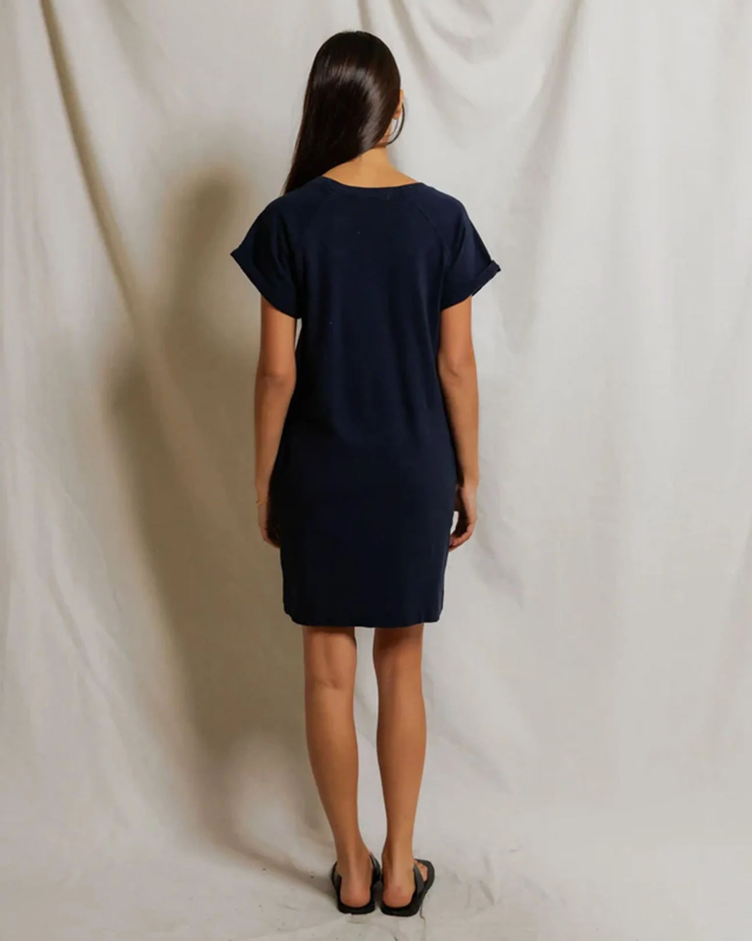Laurie - Japanese Jersey Short Sleeve Dress in Navy - Image 3