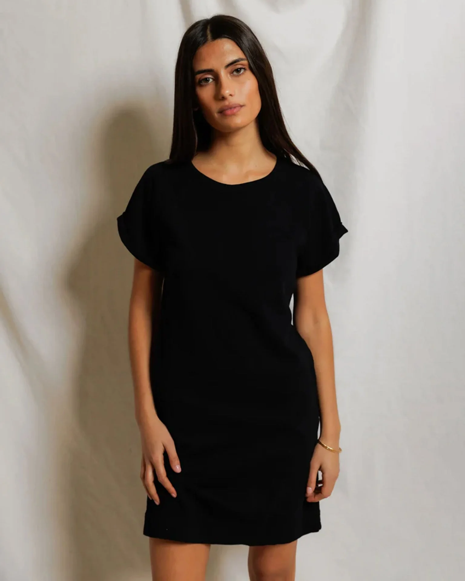 Laurie - Japanese Jersey Short Sleeve Dress in True Black - Image 2