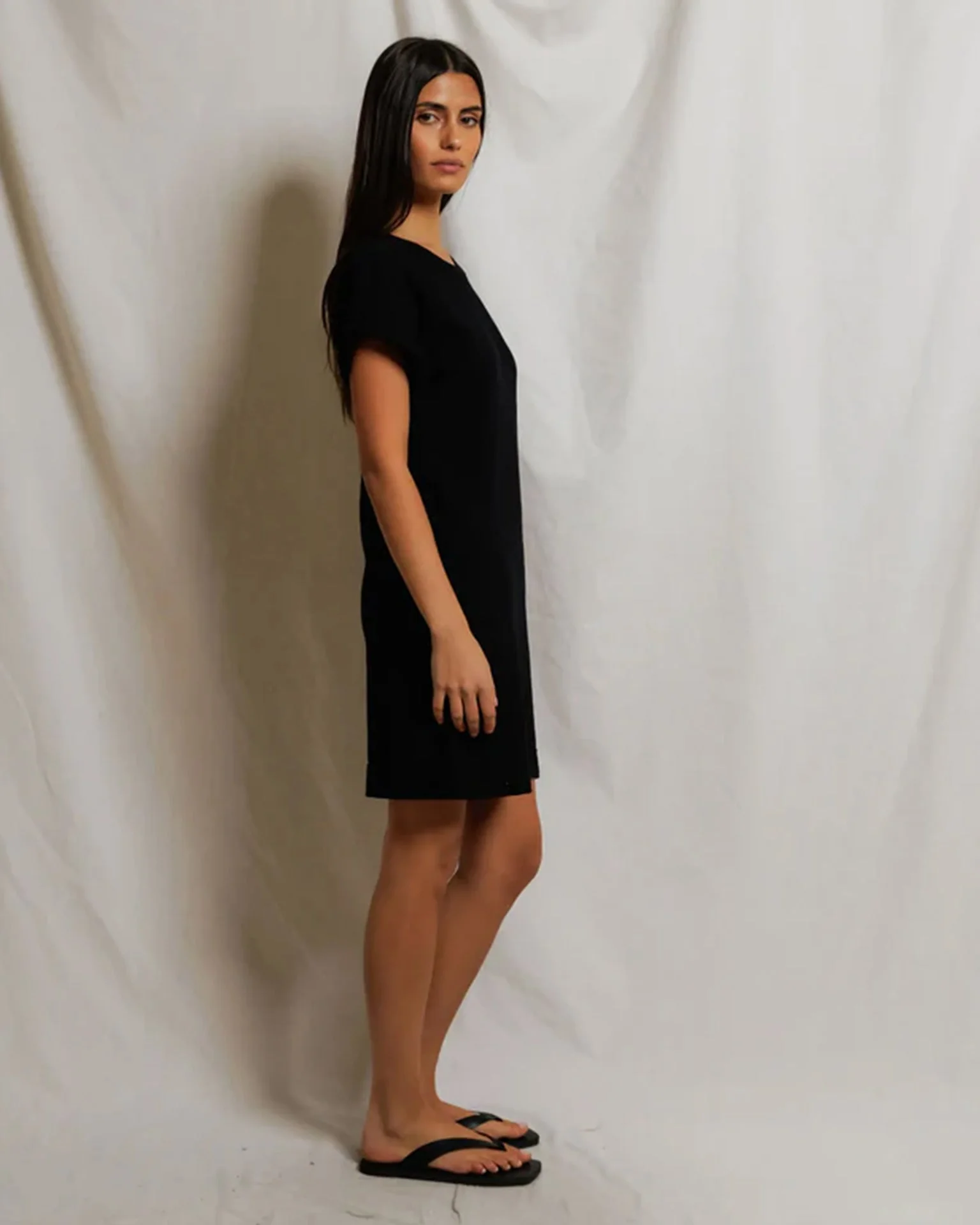 Laurie - Japanese Jersey Short Sleeve Dress in True Black - Image 3