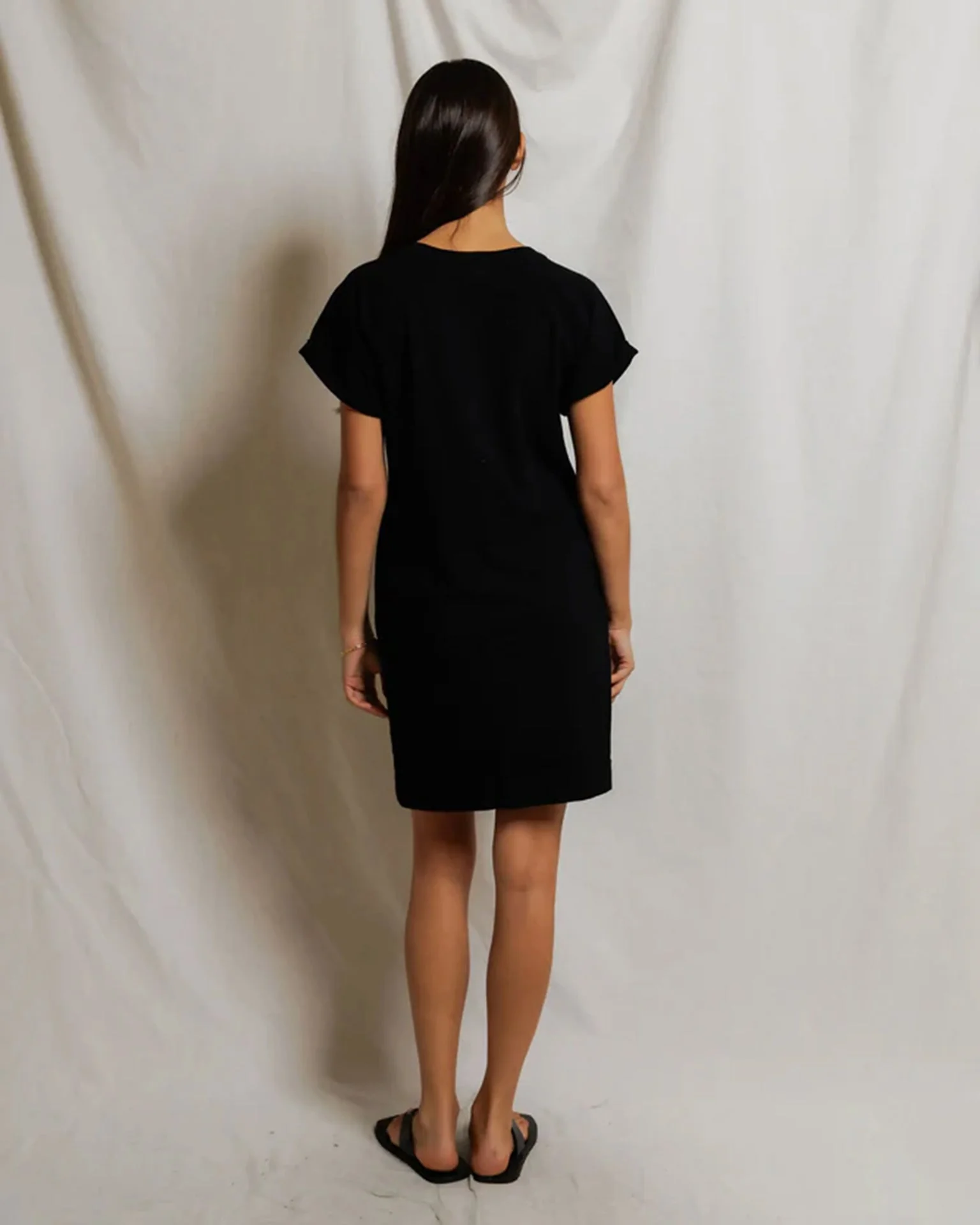 Laurie - Japanese Jersey Short Sleeve Dress in True Black - Image 4