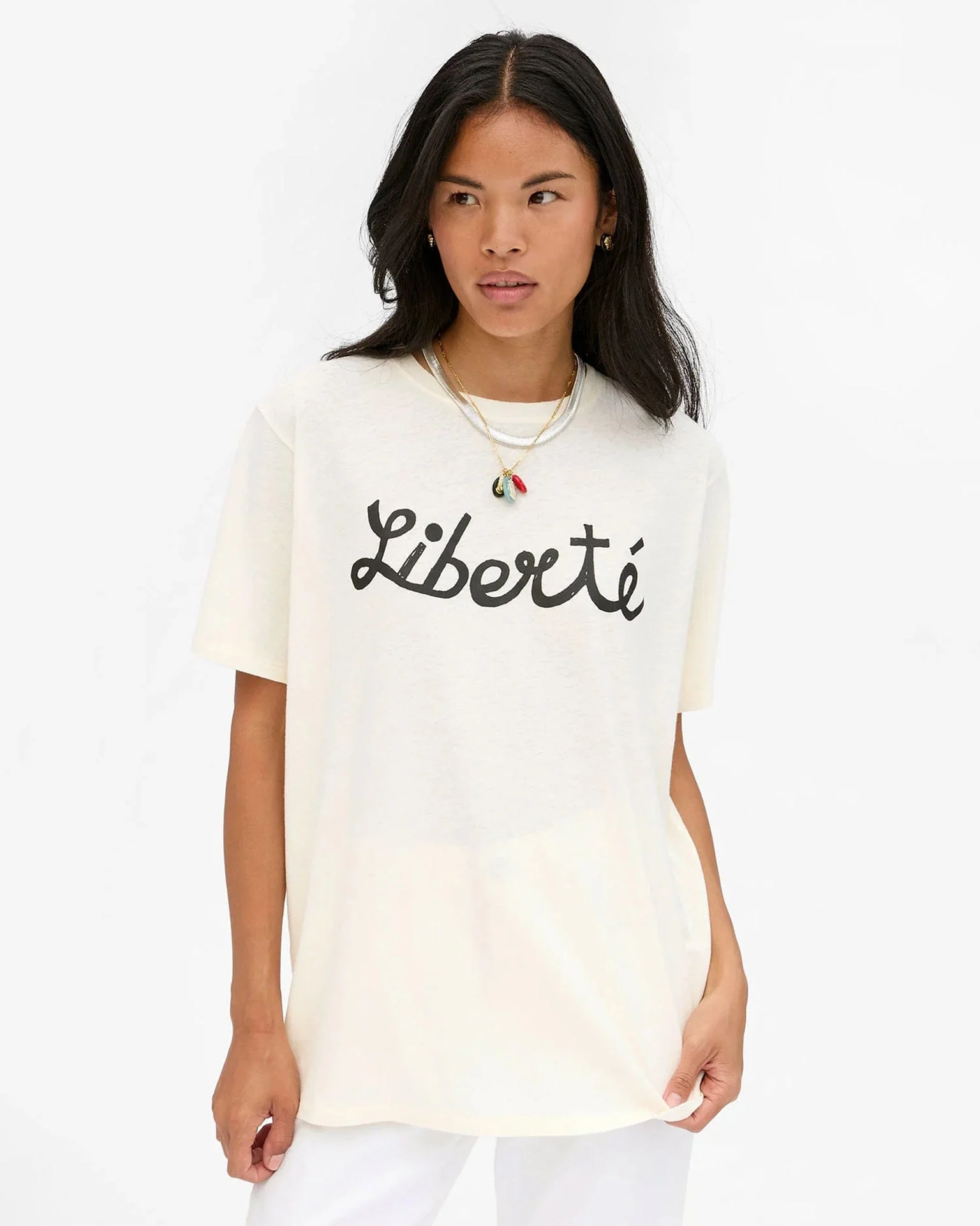 Liberte Cotton/Linen Original Tee in Cream w/ Black