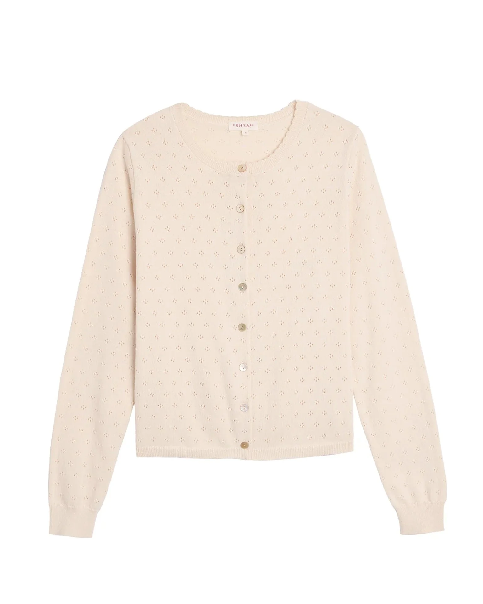 Linda Pointelle Cotton Cardigan in Off White - Image 3