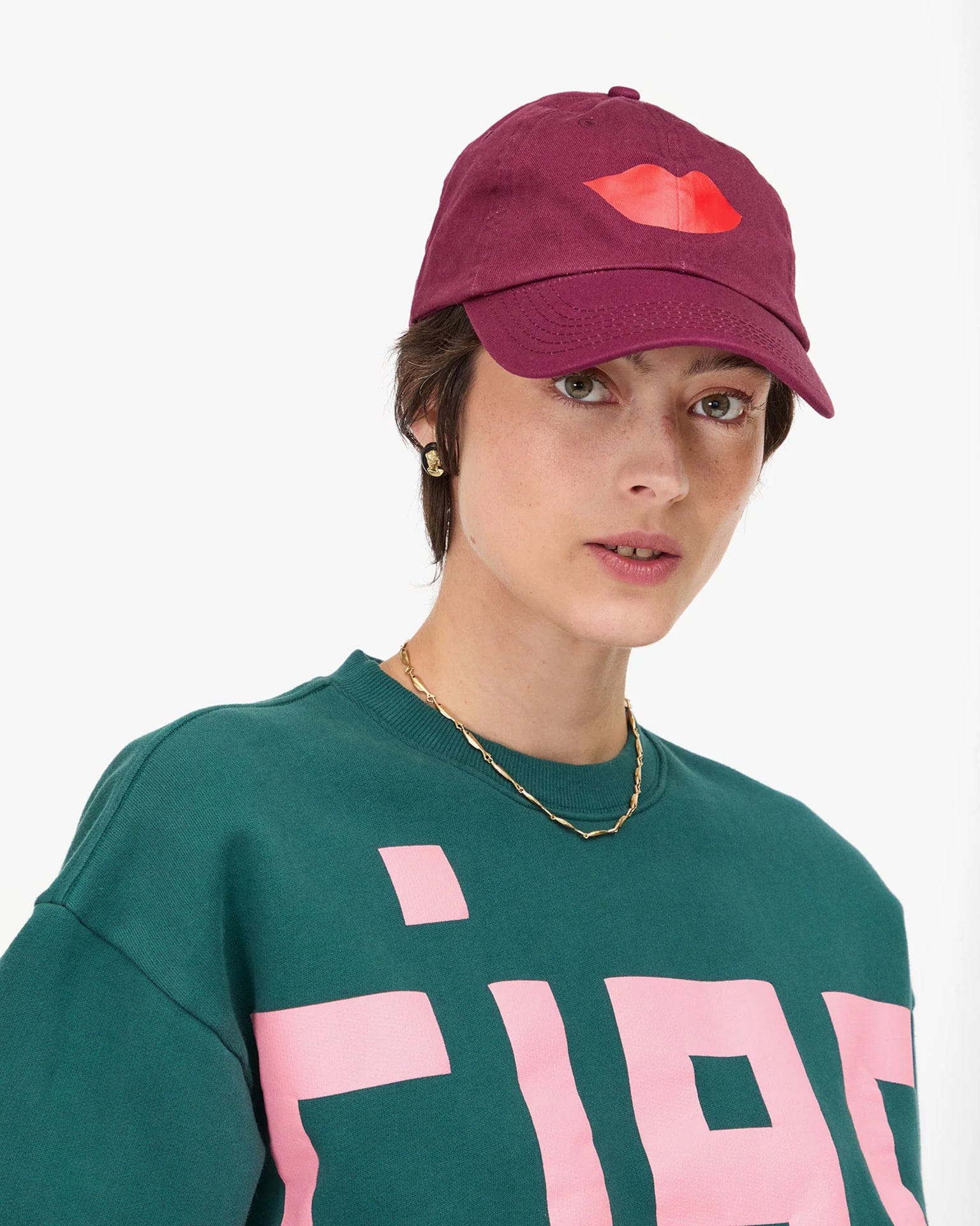 Lips Baseball Hat in Oxblood w/ Poppy - Image 2