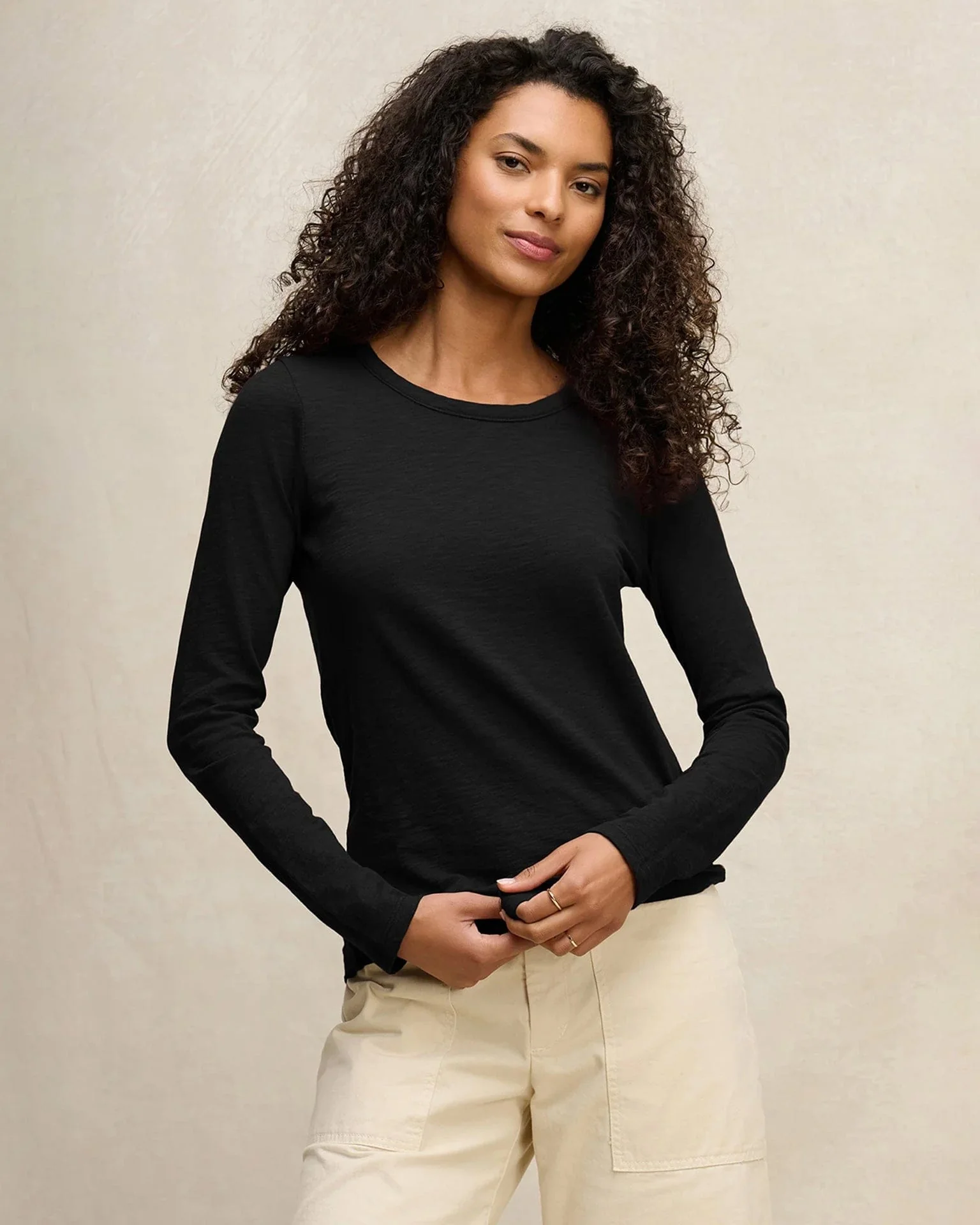 Lizzie Long Sleeve Crew Neck Top in Black - Image 2