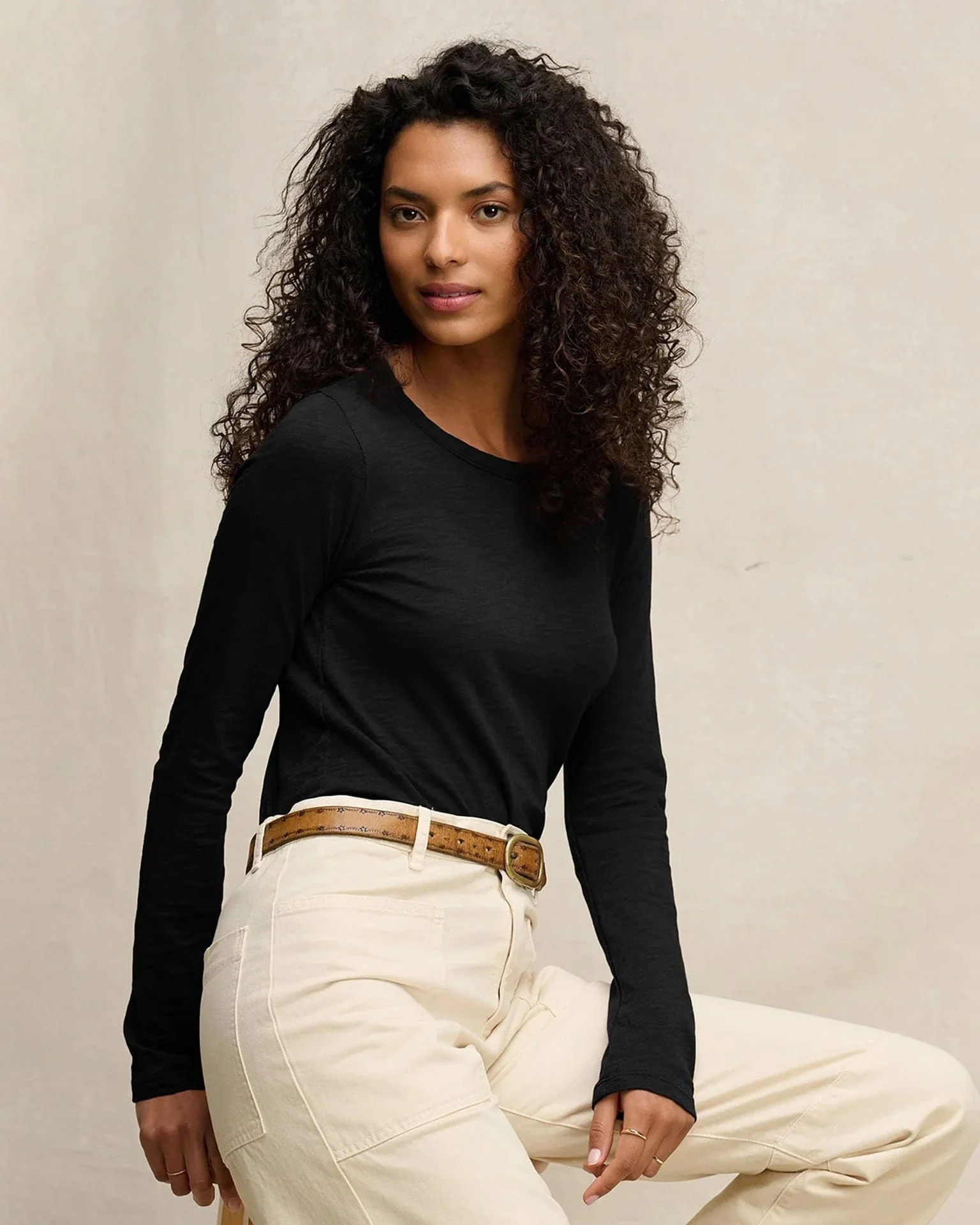 Lizzie Long Sleeve Crew Neck Top in Black - Image 3