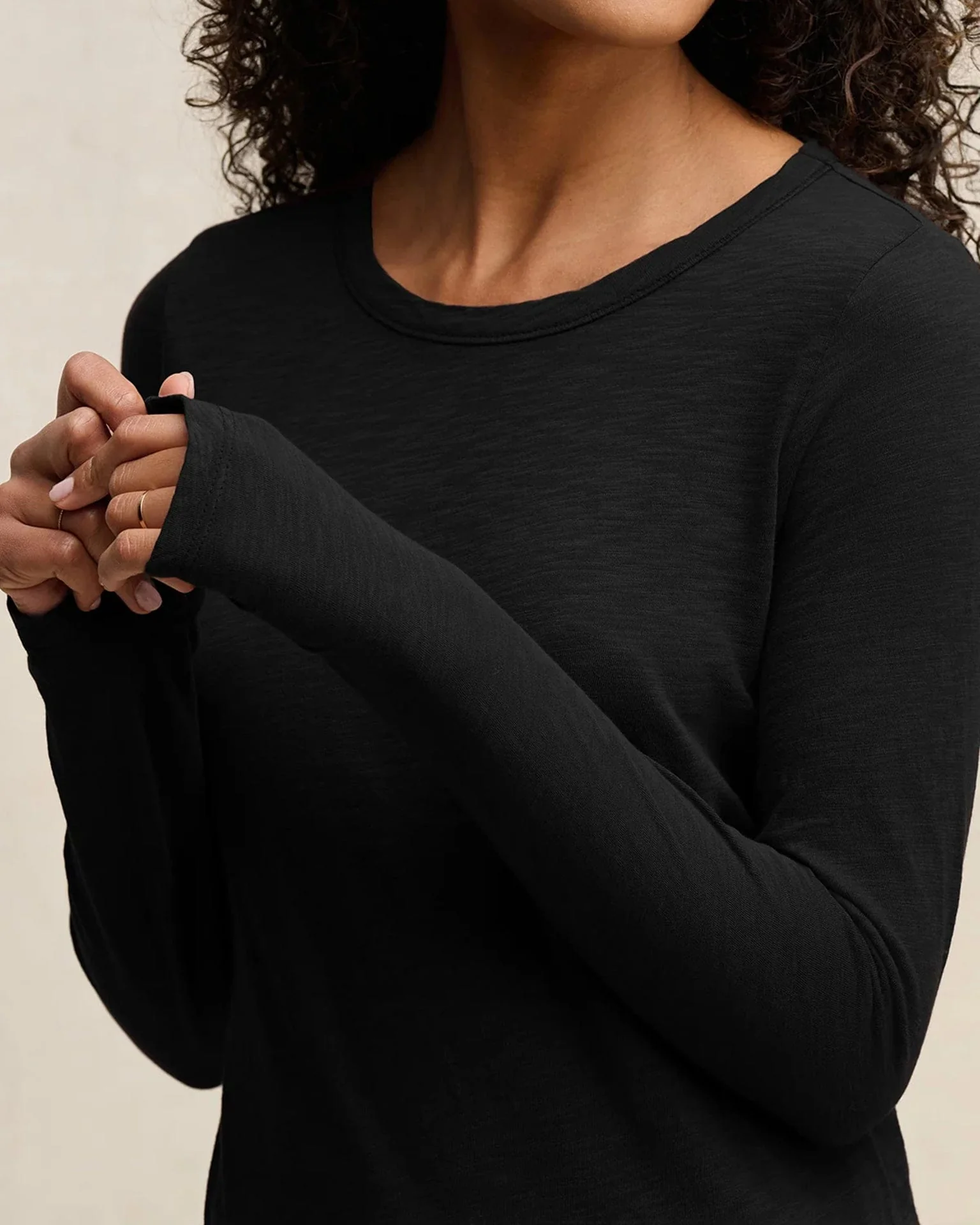 Lizzie Long Sleeve Crew Neck Top in Black - Image 4
