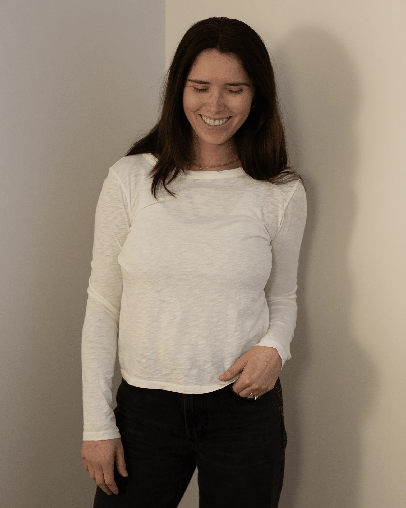 Lizzie Long Sleeve Crew Neck Top in Coconut
