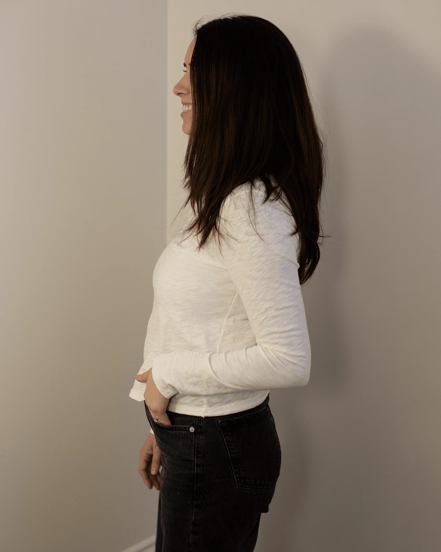 Lizzie Long Sleeve Crew Neck Top in Coconut - Image 3