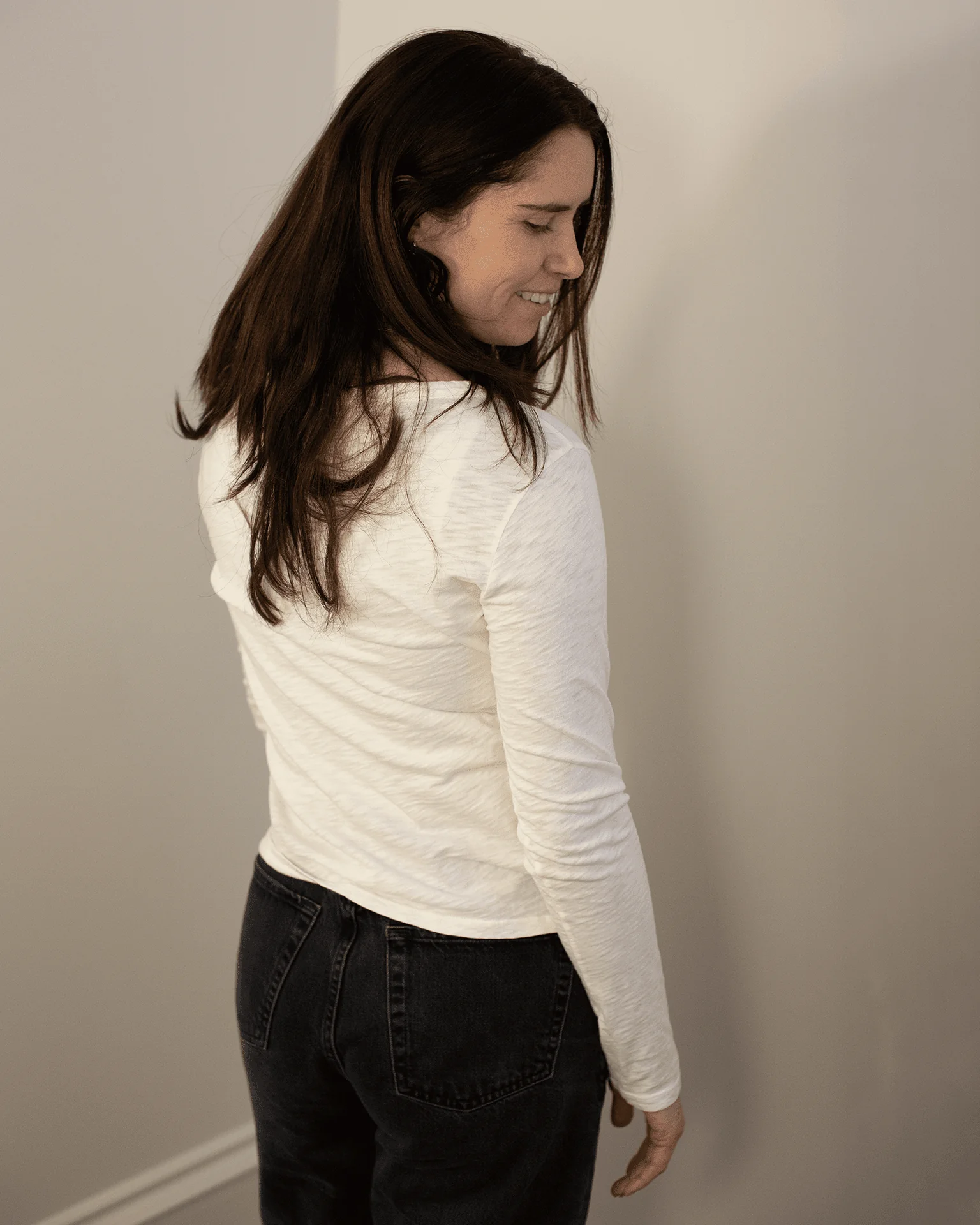 Lizzie Long Sleeve Crew Neck Top in Coconut - Image 5