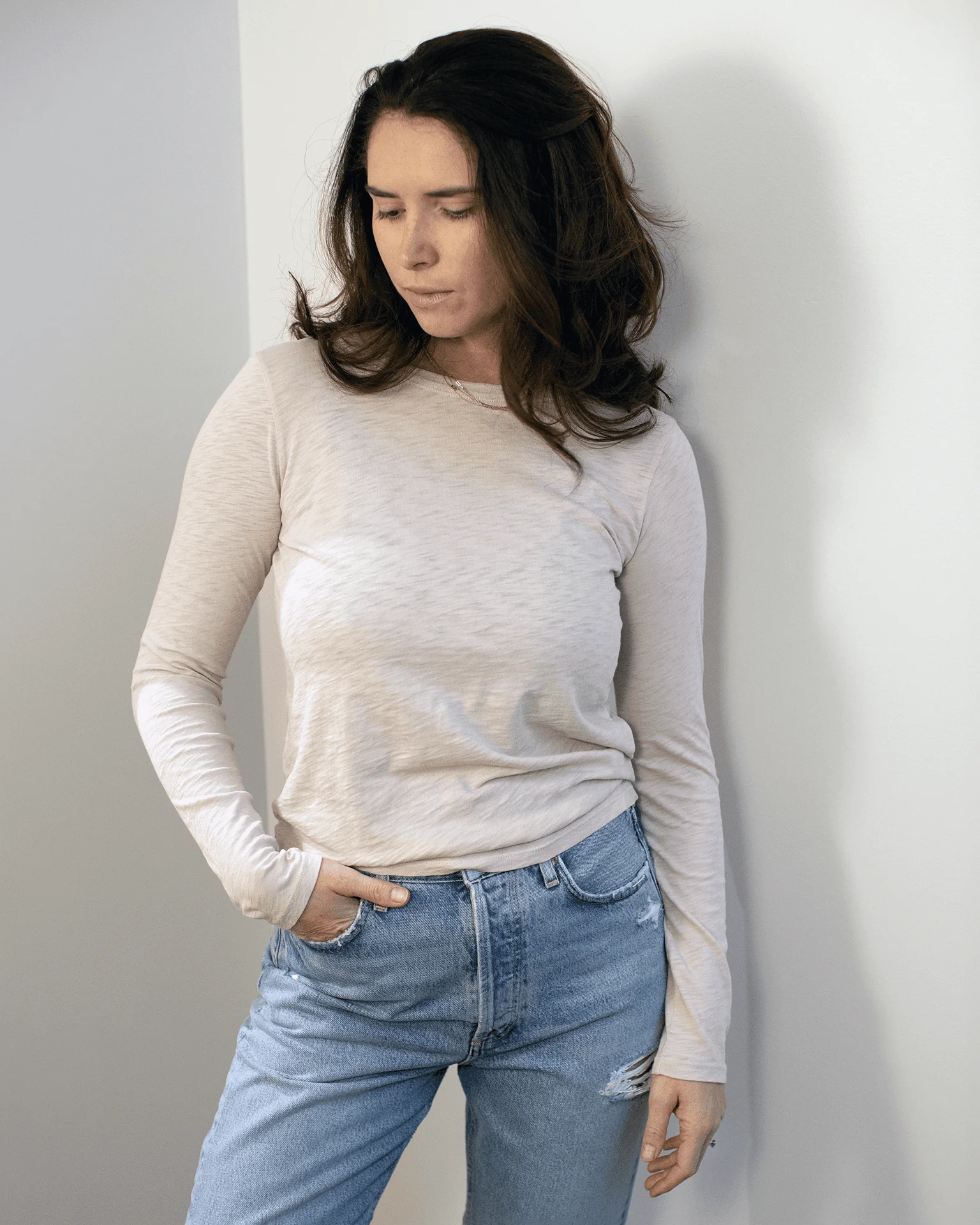 Lizzie Long Sleeve Crew Neck Top in Dollhouse