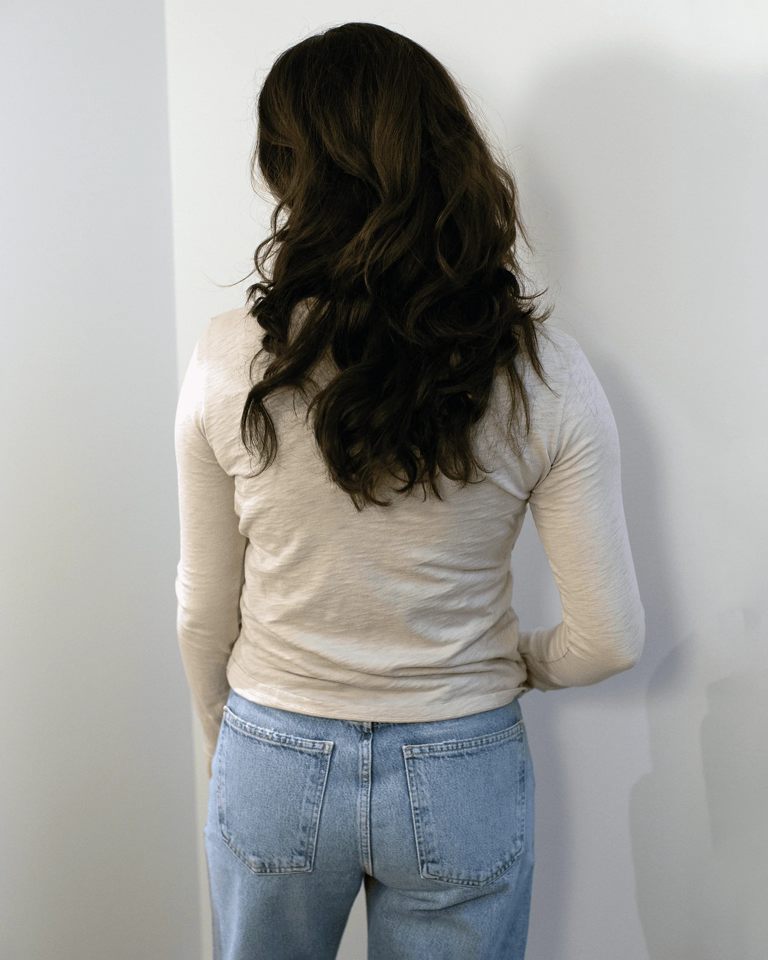 Lizzie Long Sleeve Crew Neck Top in Sesame - Image 3
