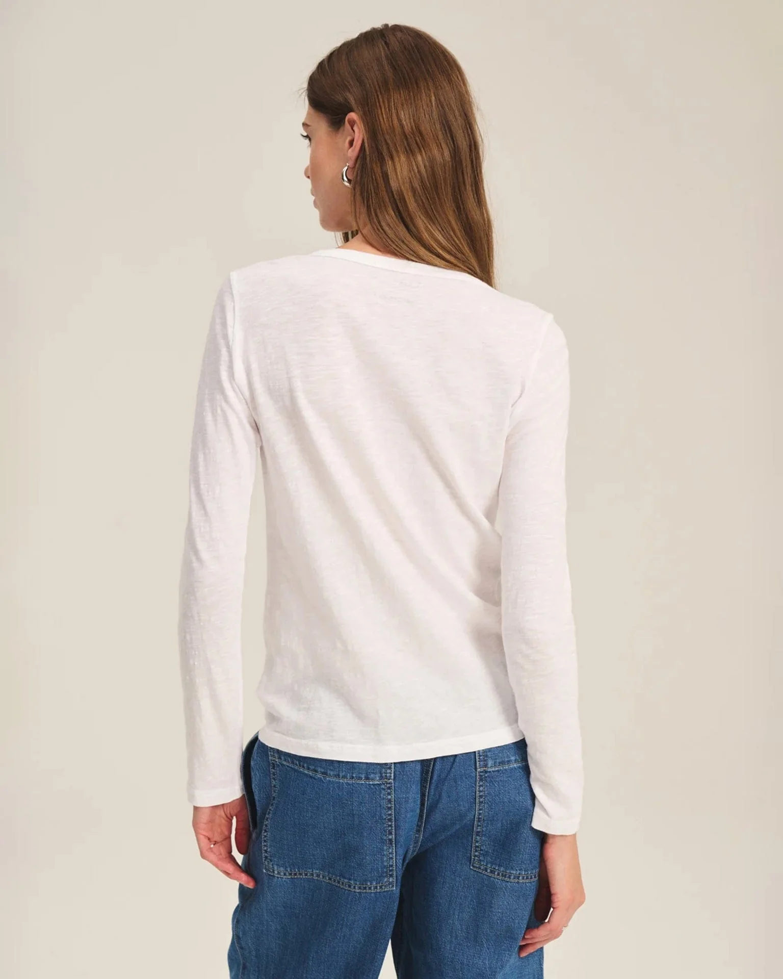 Lizzie Long Sleeve Crew Neck Top in White - Image 3