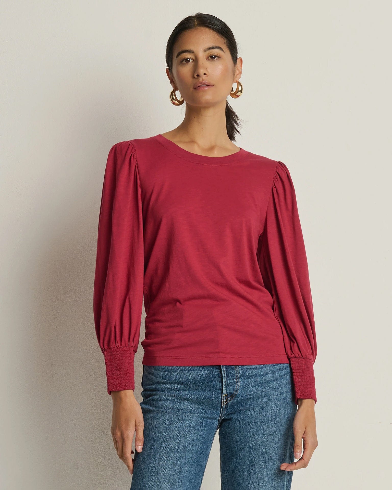 Loren Peasant Tee in Sangria - Image 2