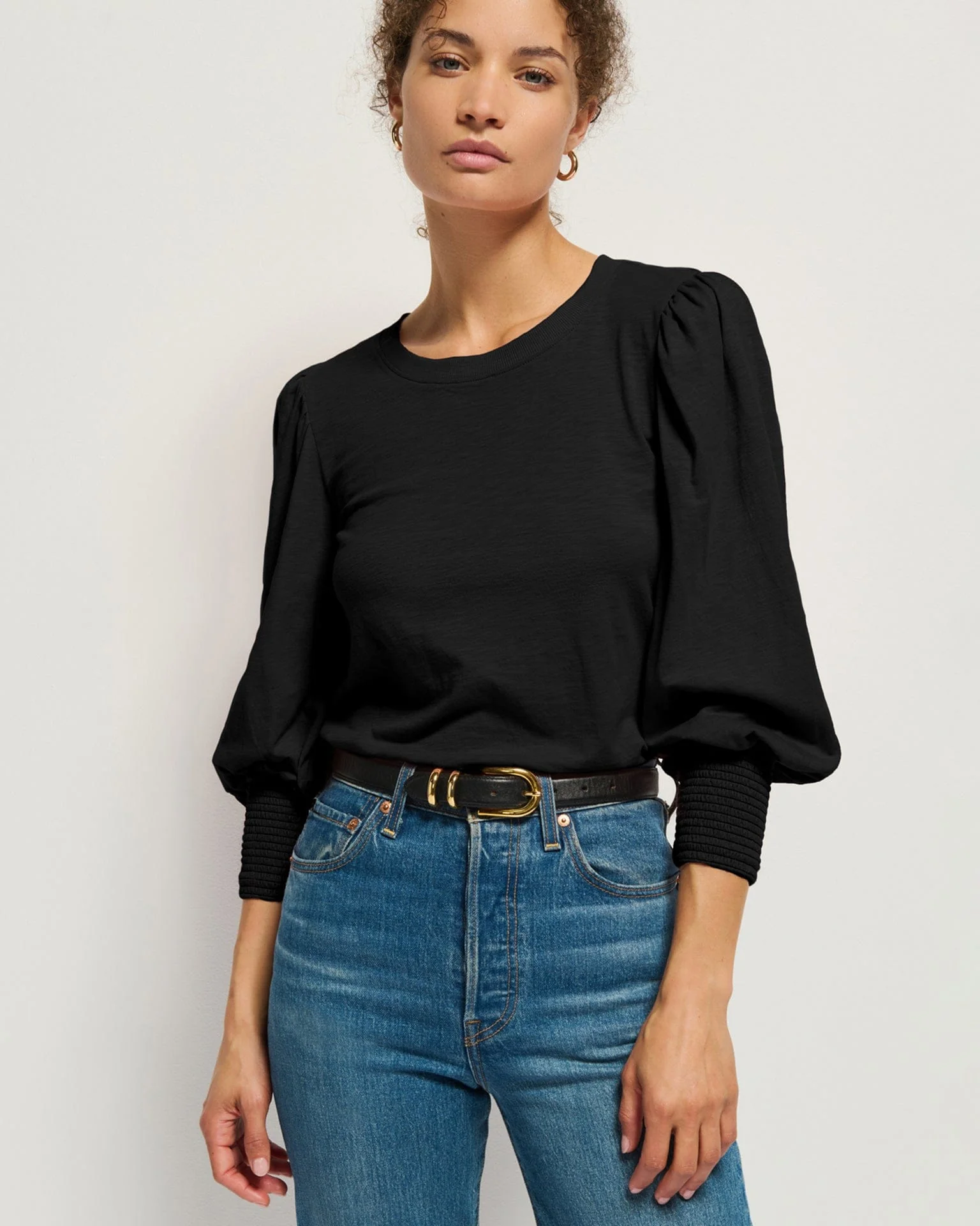 Loren Peasant Tee New Perfect Slub in Jet Black