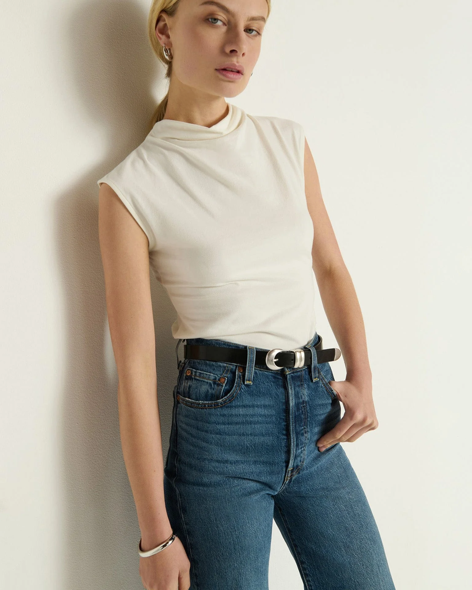Lulu Mock Neck Top in Porcelain