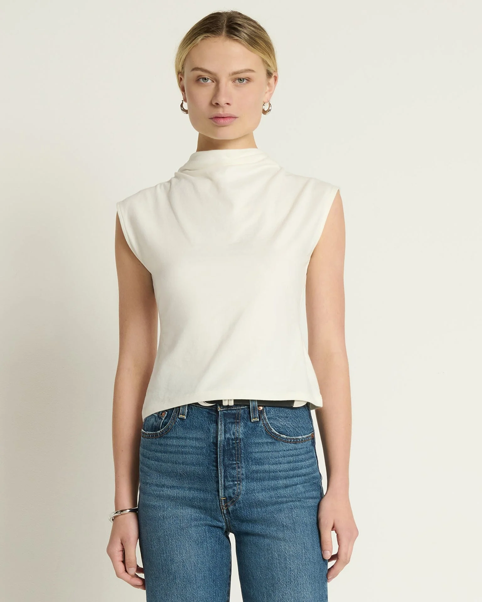 Lulu Mock Neck Top in Porcelain - Image 2