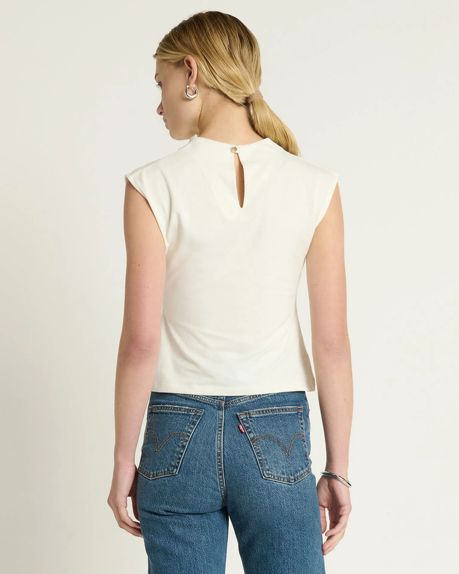Lulu Mock Neck Top in Porcelain - Image 4