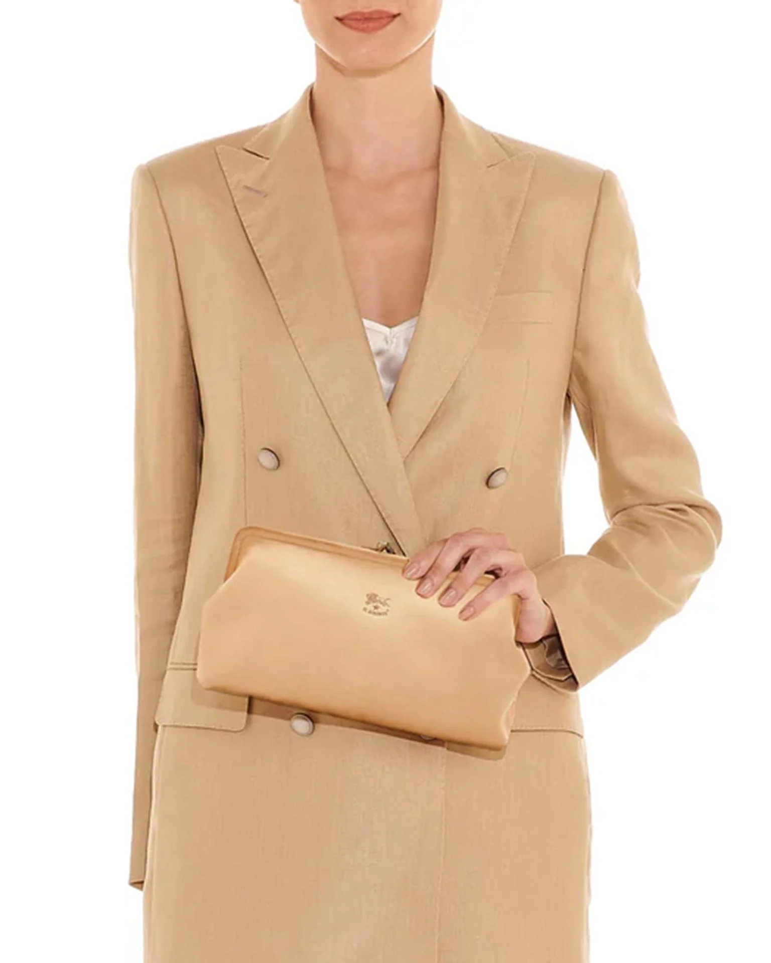 Manuela Clutch in Naturale w/ Brass Hardware - Image 2