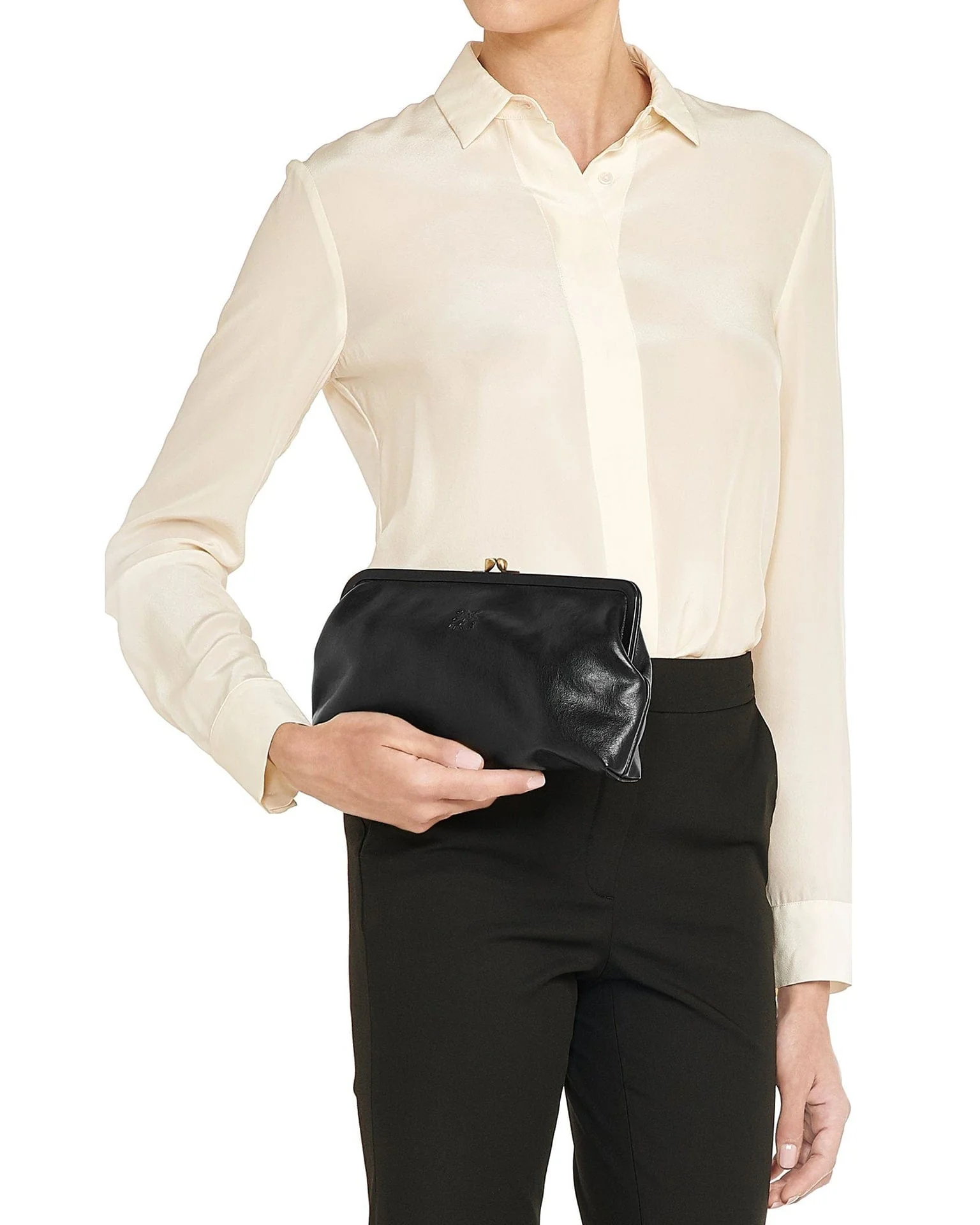 Manuela Clutch in Nero w/ Brass Hardware - Image 2